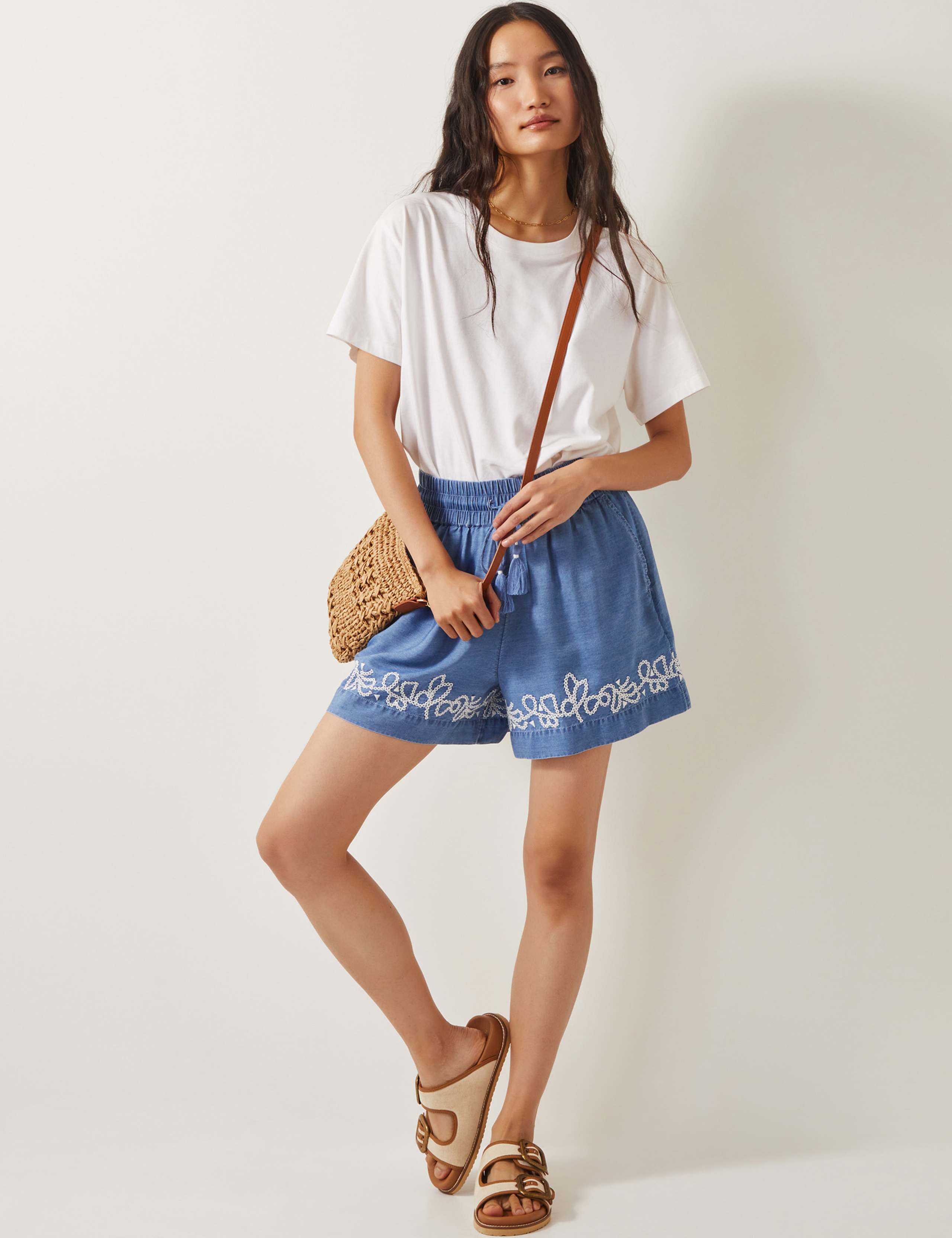 Pure Lyocell Embroidered High Waisted Shorts 4 of 5