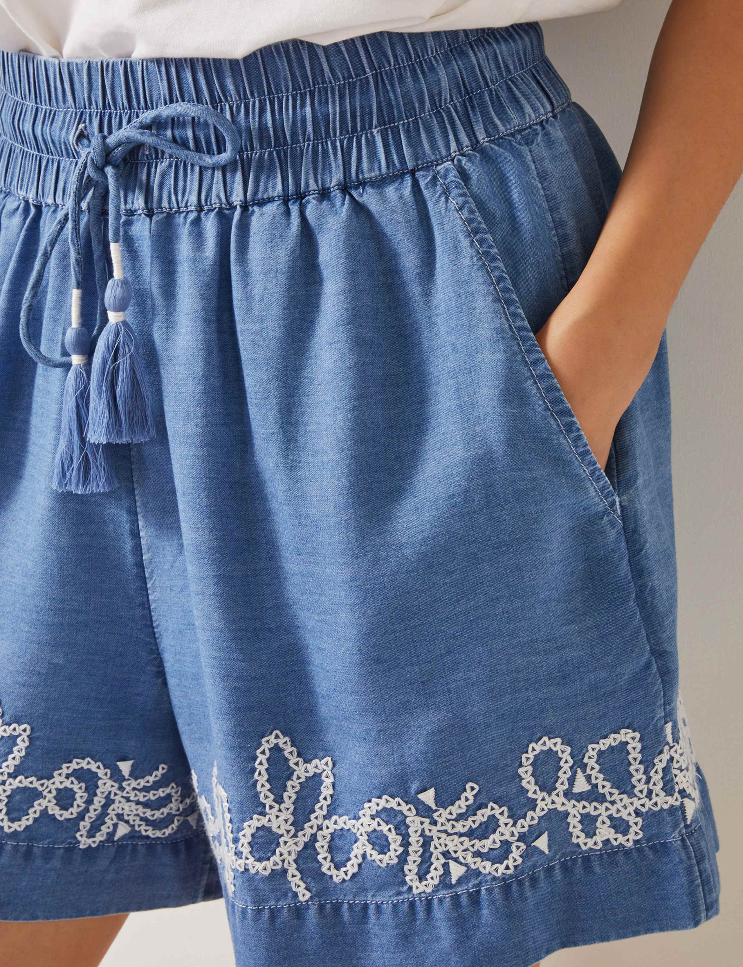 Pure Lyocell Embroidered High Waisted Shorts 5 of 5