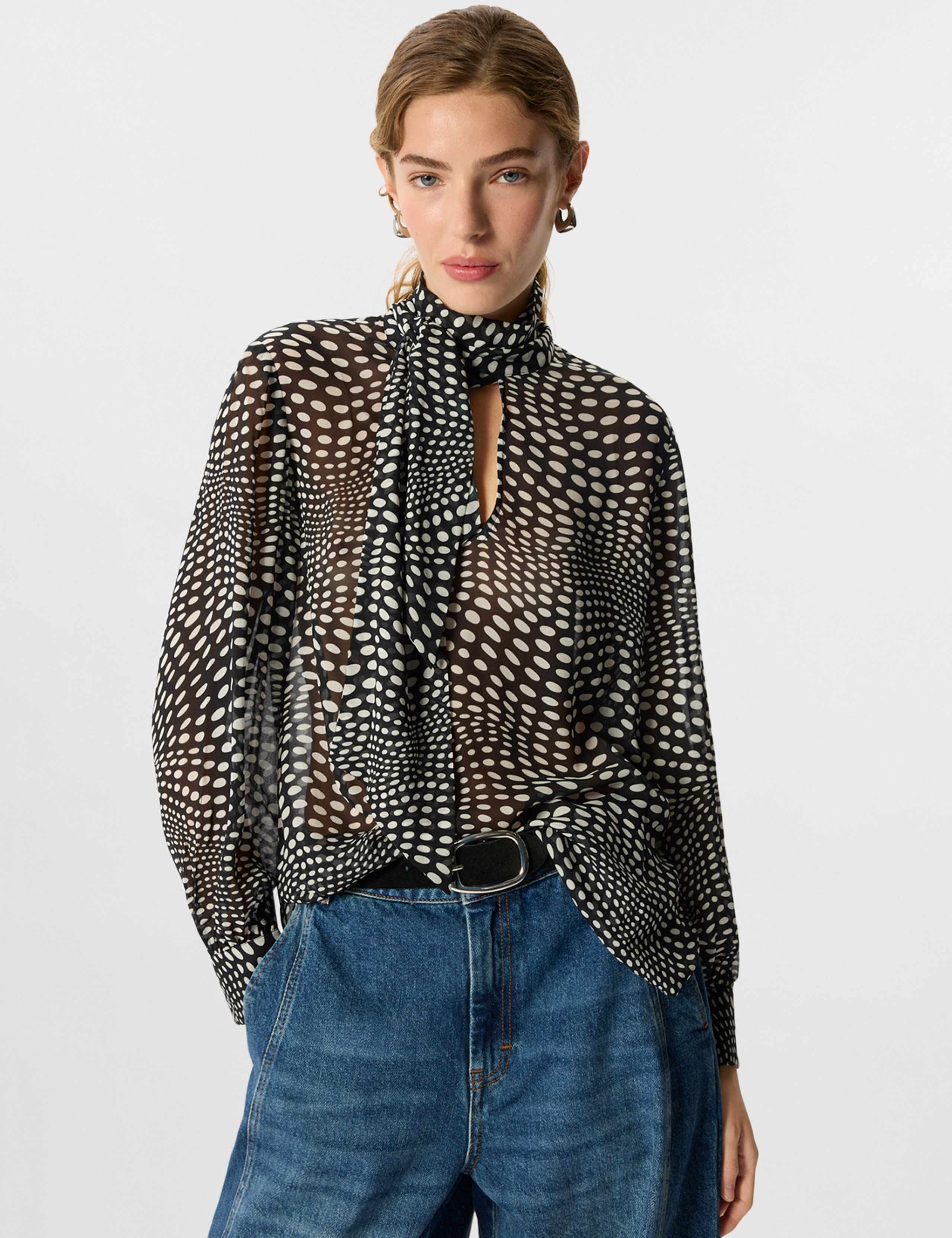 Spot Print Scarf Neck Blouse 1 of 7