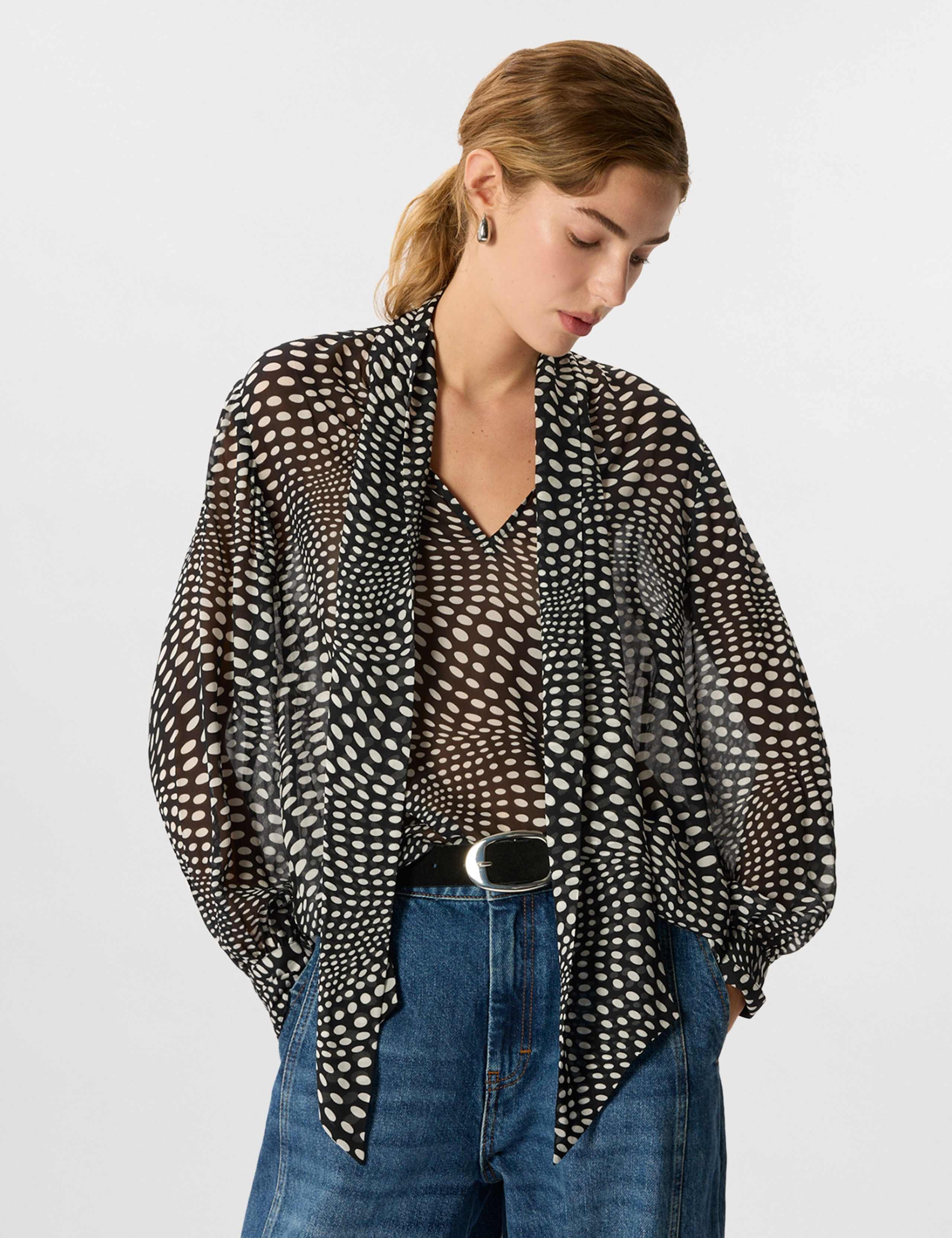 Spot Print Scarf Neck Blouse 6 of 7