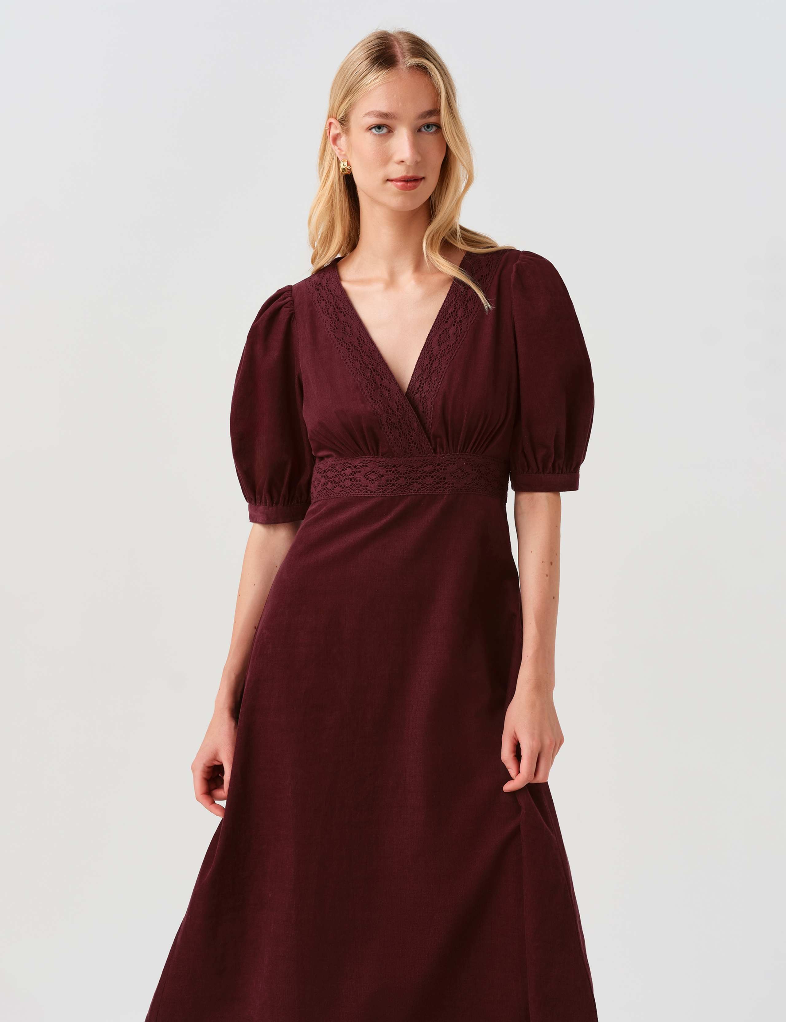 Cotton Corduroy Cross Front Midi Dress 2 of 10