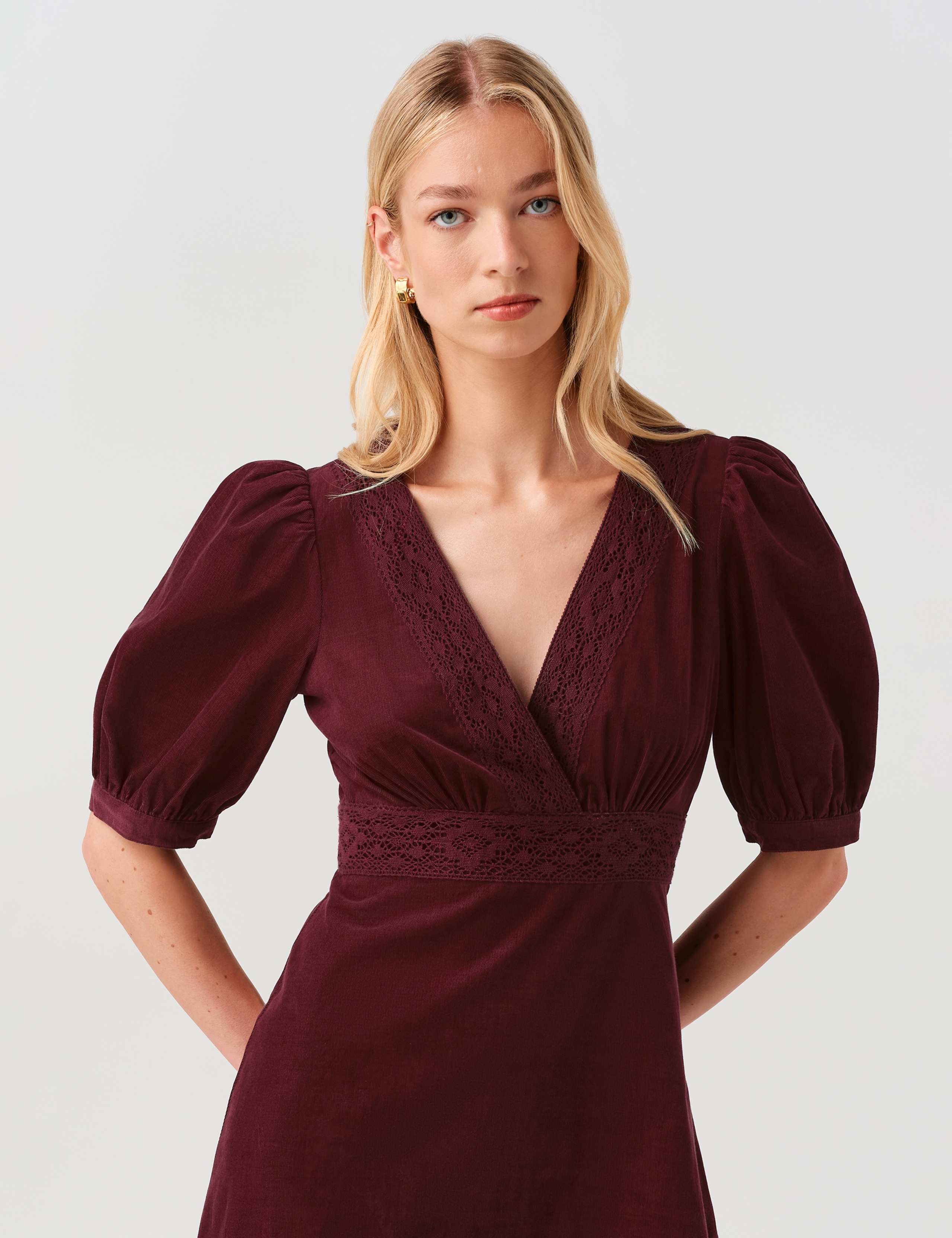 Cotton Corduroy Cross Front Midi Dress 10 of 10