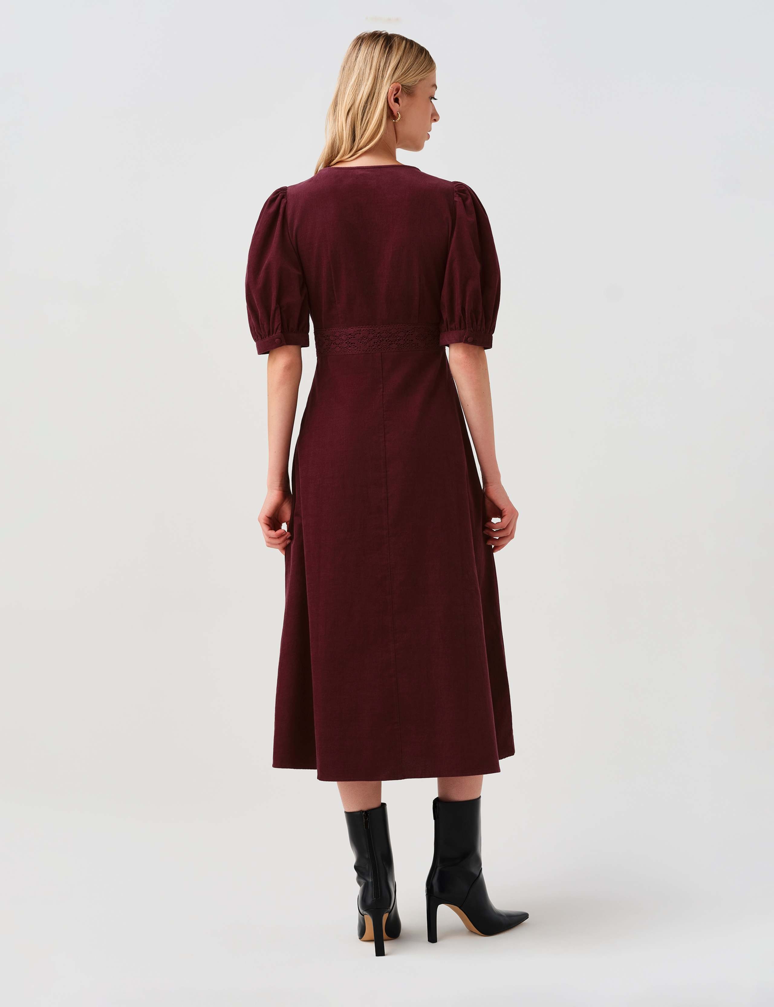 Cotton Corduroy Cross Front Midi Dress 4 of 10