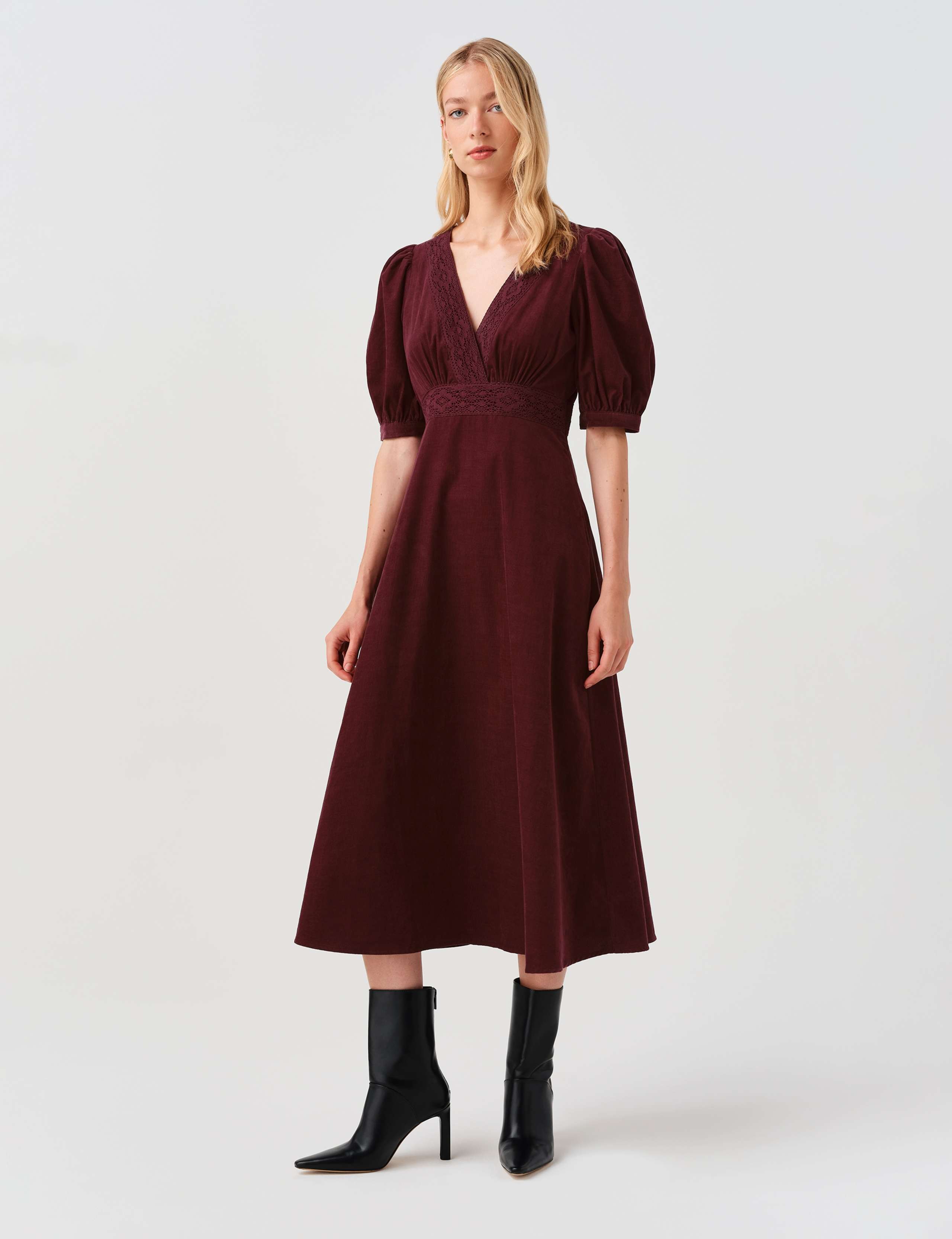 Cotton Corduroy Cross Front Midi Dress 5 of 10