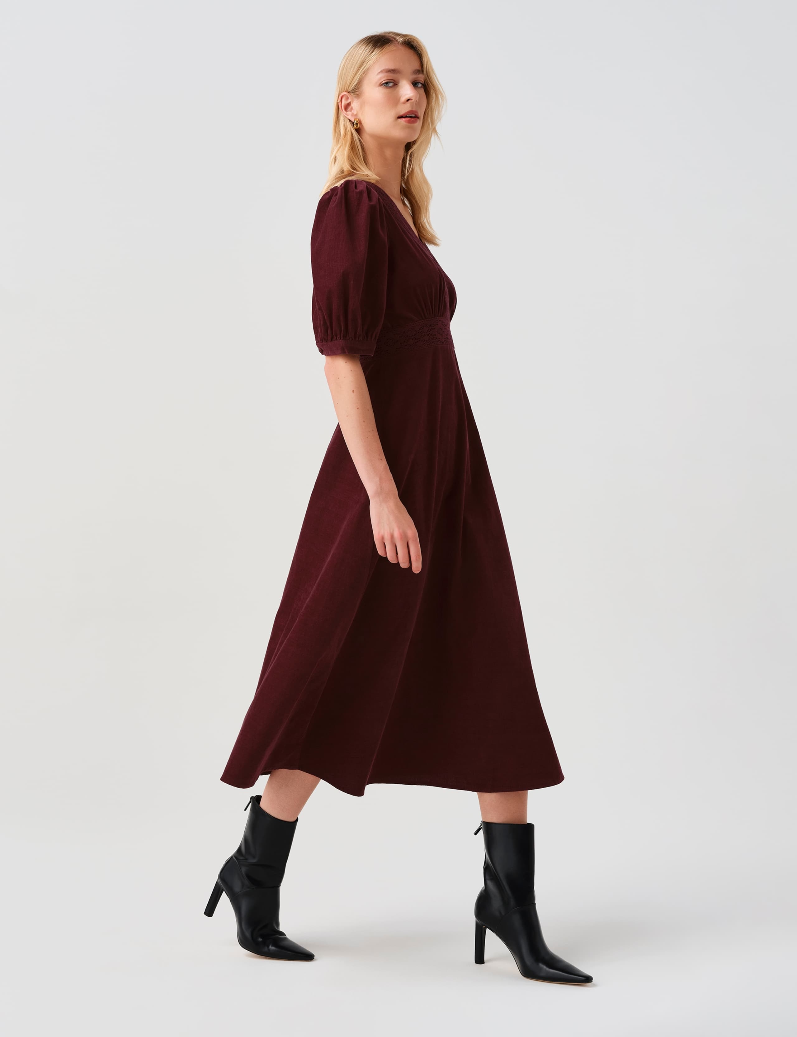 Cotton Corduroy Cross Front Midi Dress 6 of 10