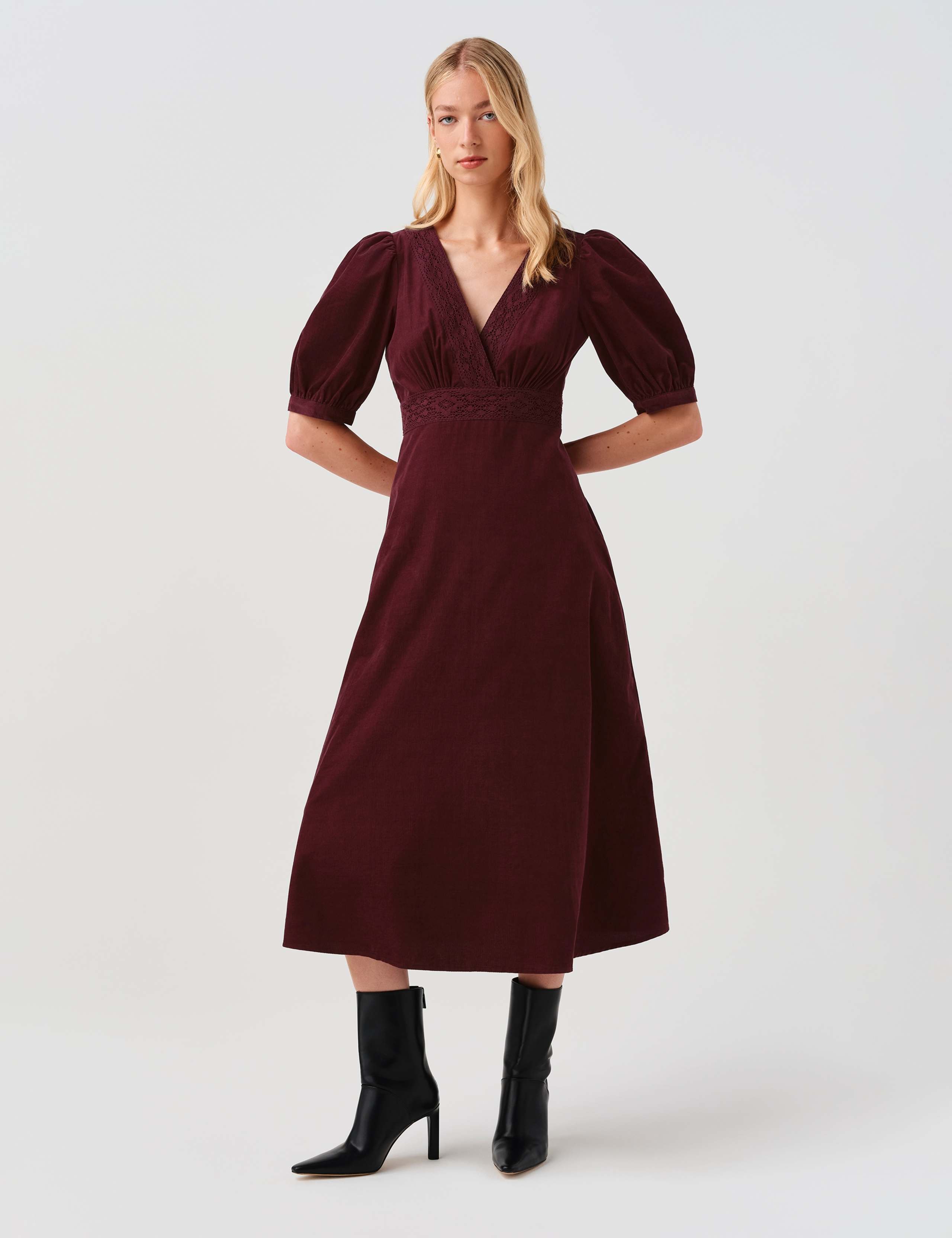 Cotton Corduroy Cross Front Midi Dress 7 of 10