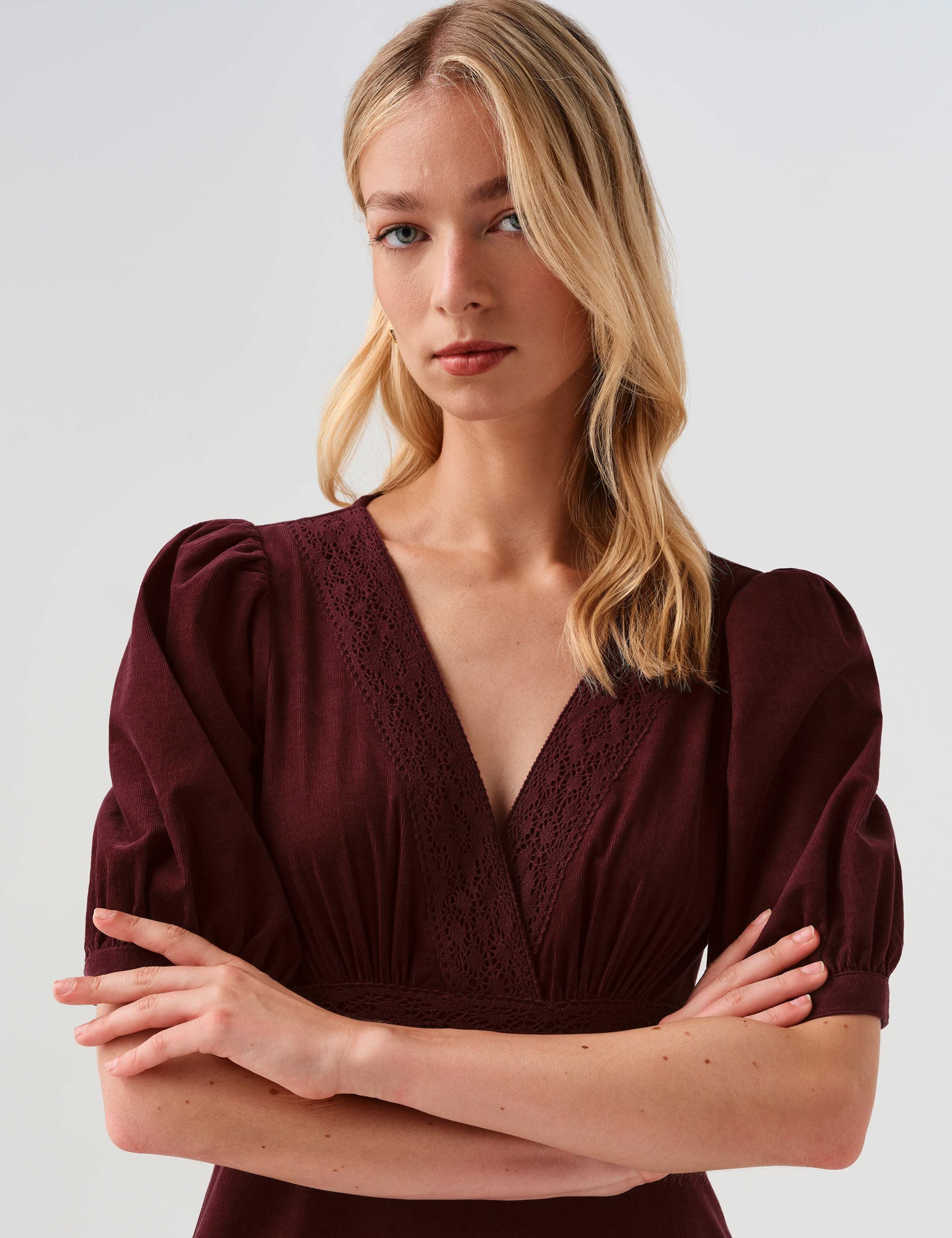 Cotton Corduroy Cross Front Midi Dress 9 of 10