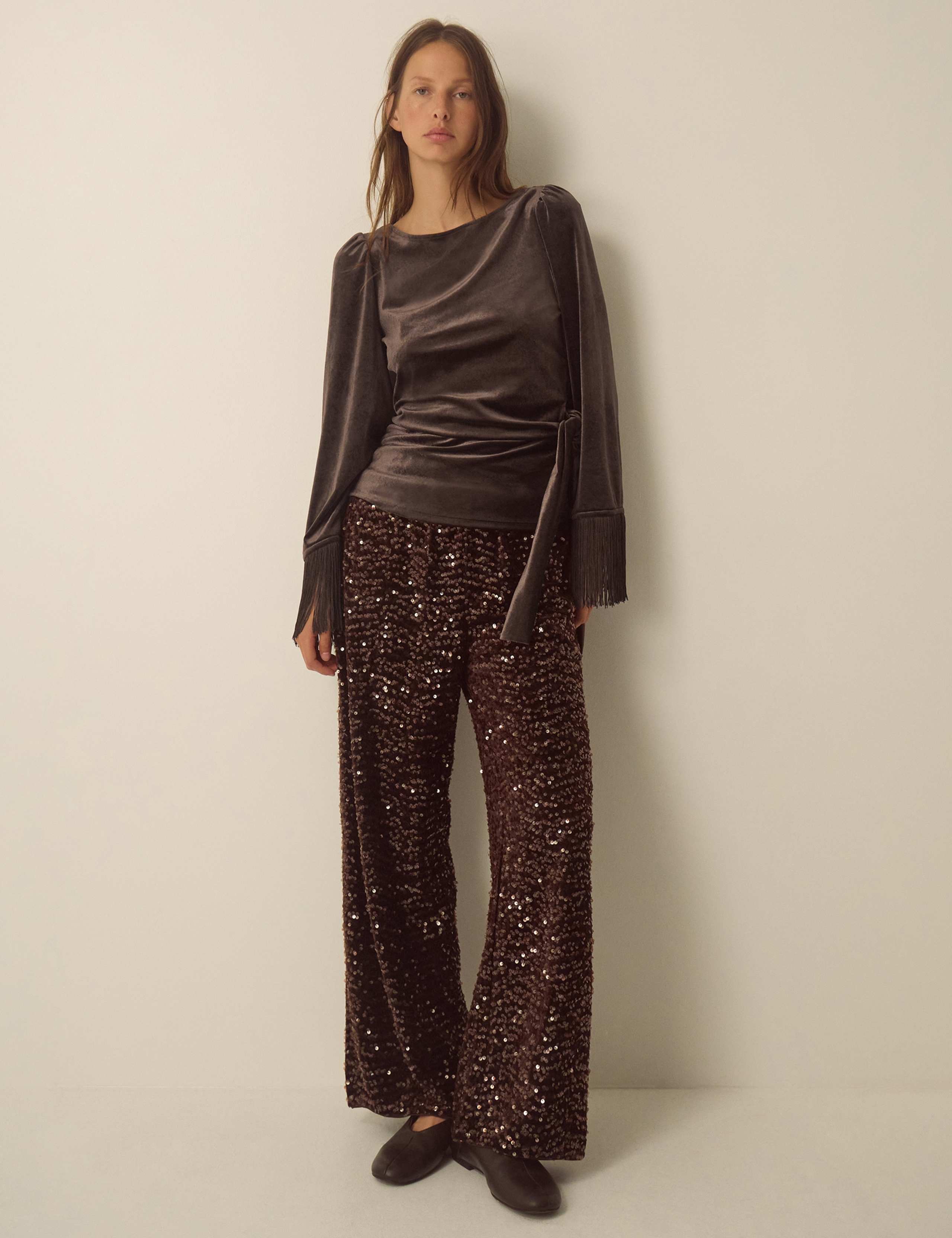 Velvet Tassel Slash Neck Top 2 of 4