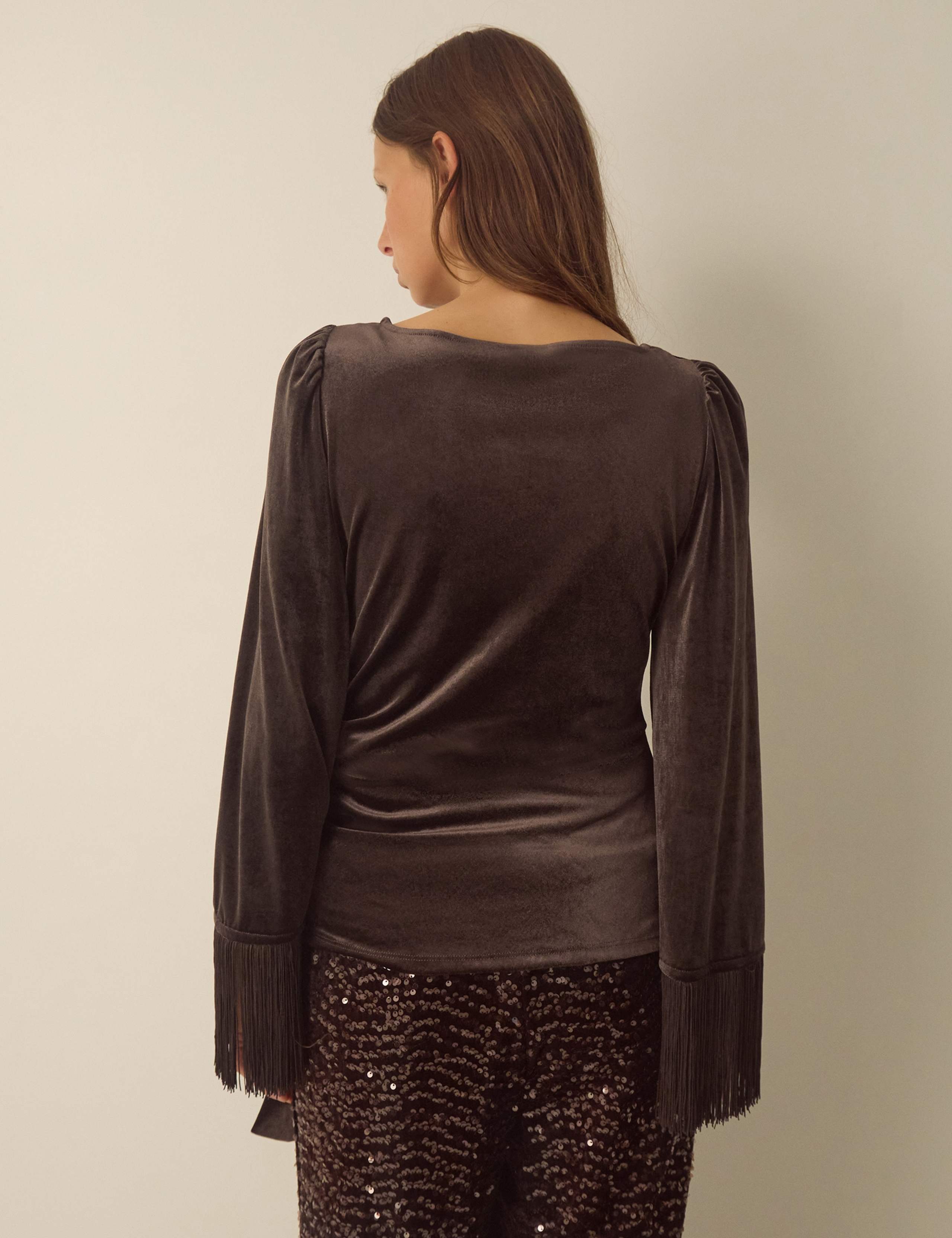Velvet Tassel Slash Neck Top 3 of 4