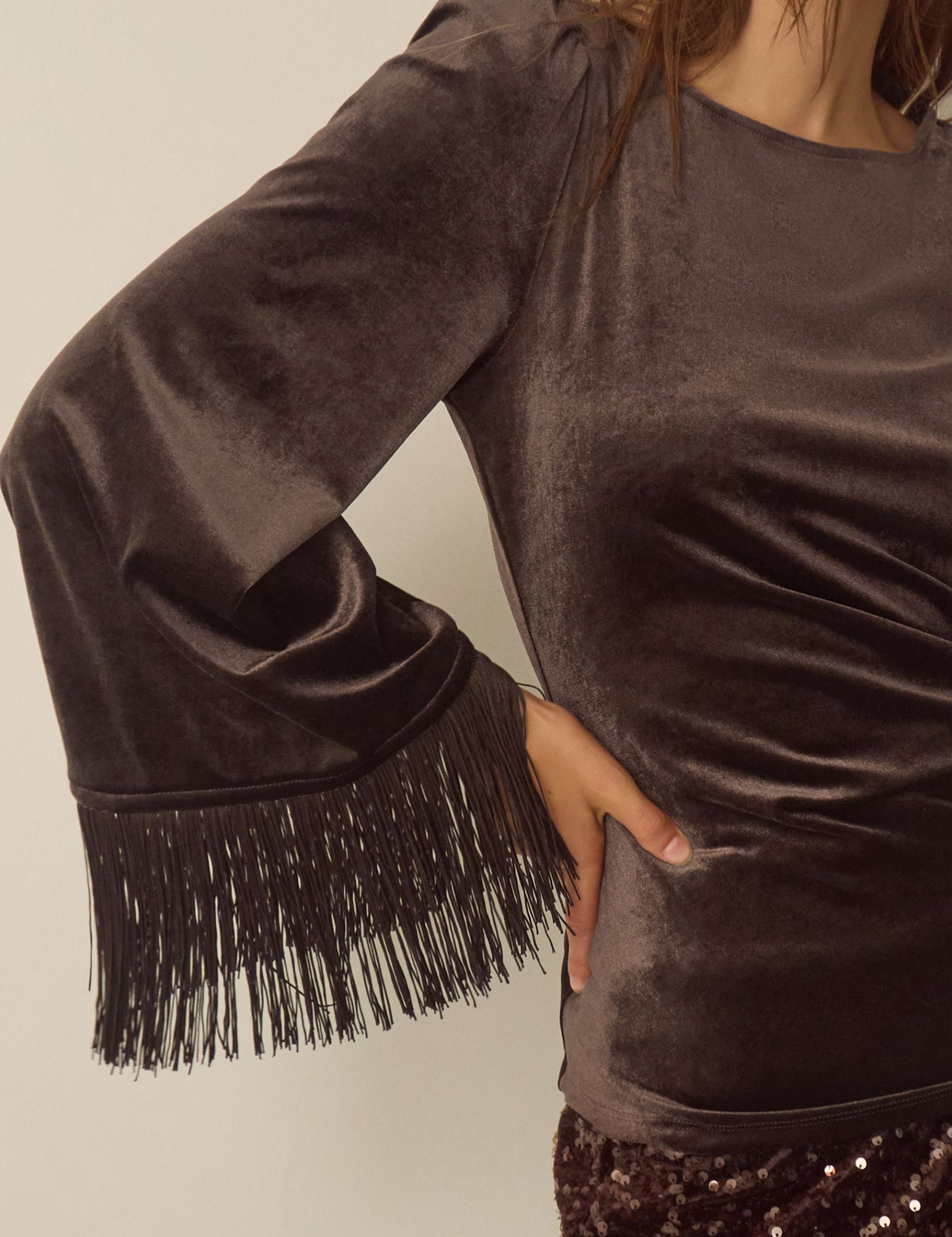 Velvet Tassel Slash Neck Top 4 of 4