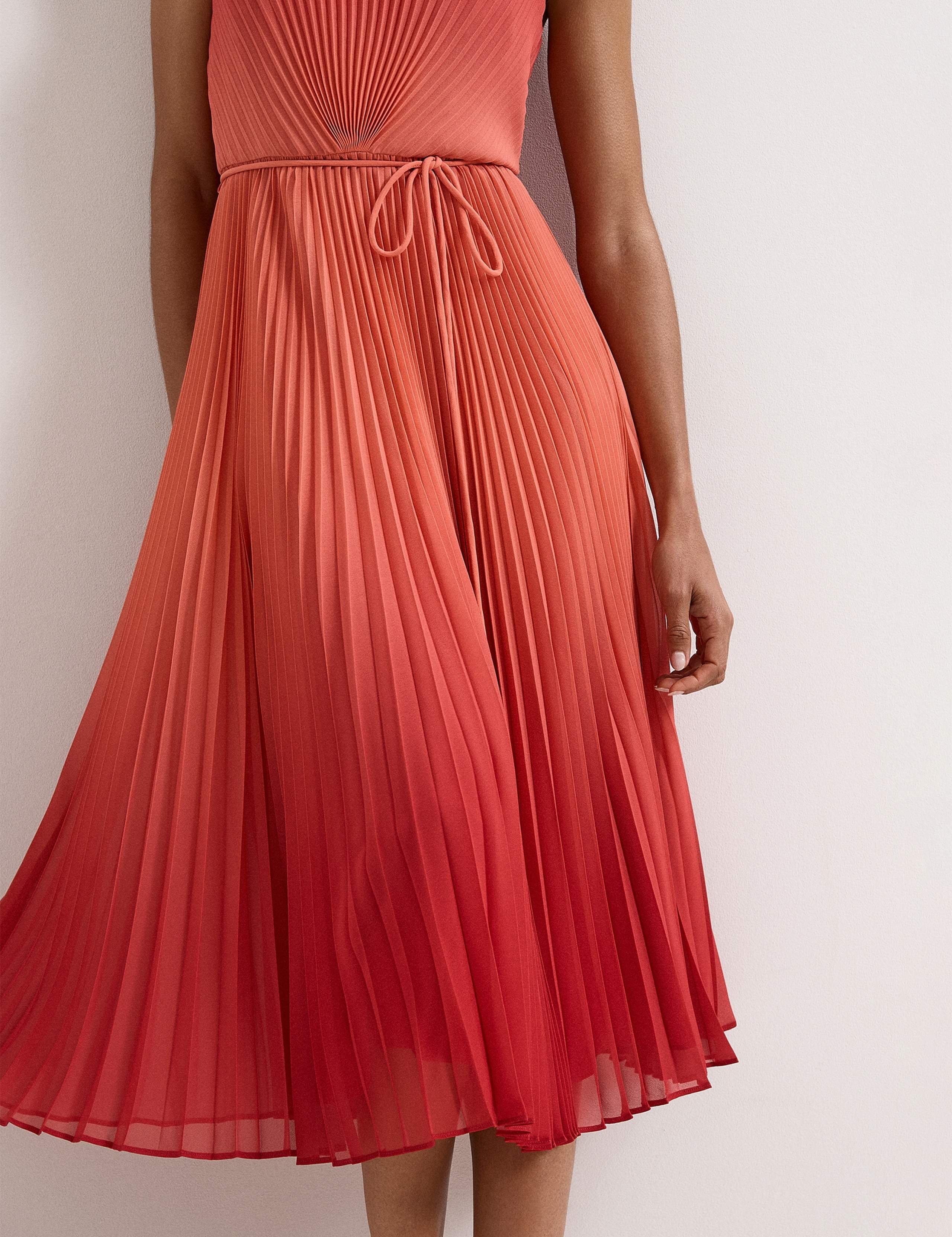 Ombré Crew Neck Pleated Midi Skater Dress 6 of 7