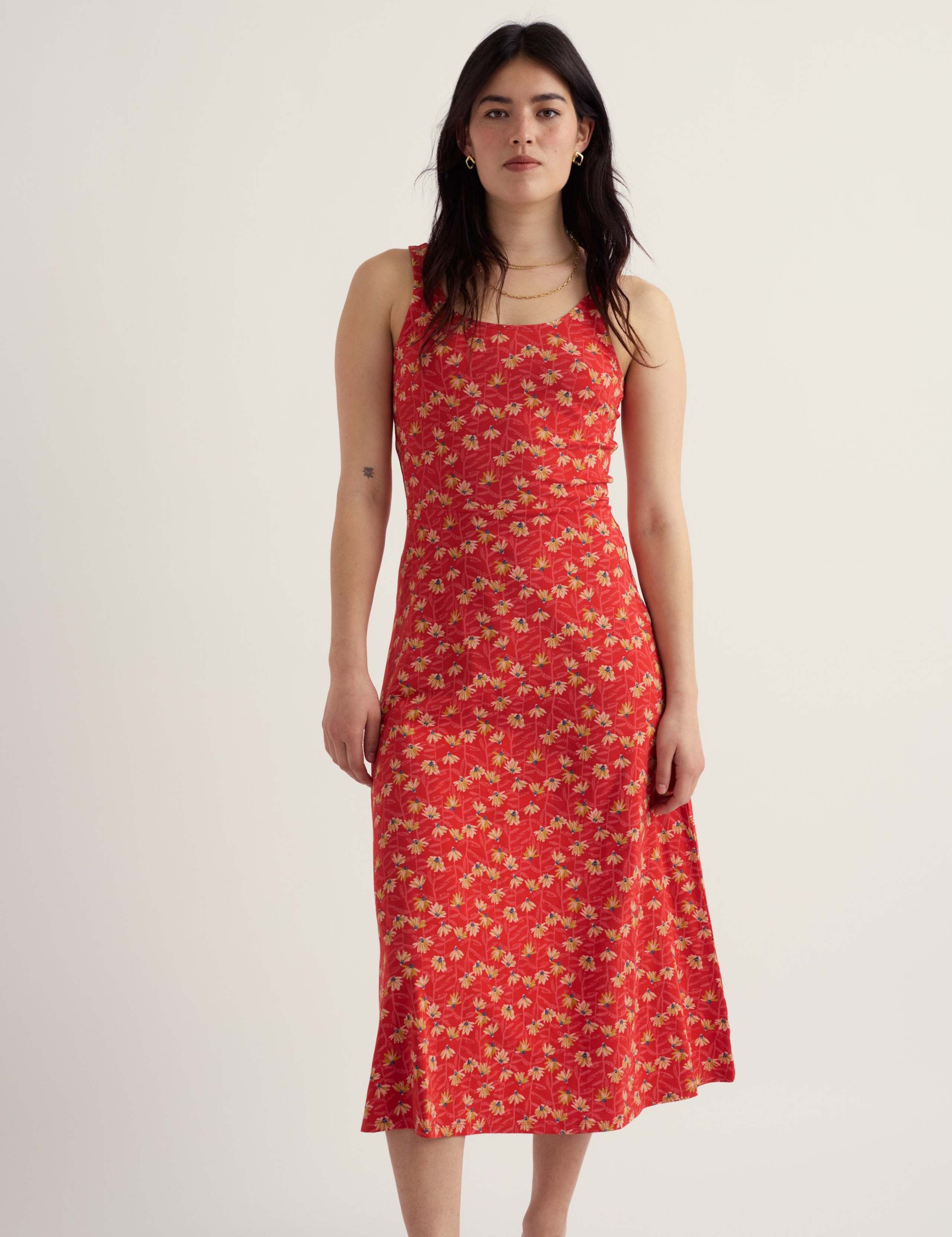 Cotton Rich Floral Midi Skater Dress 1 of 5