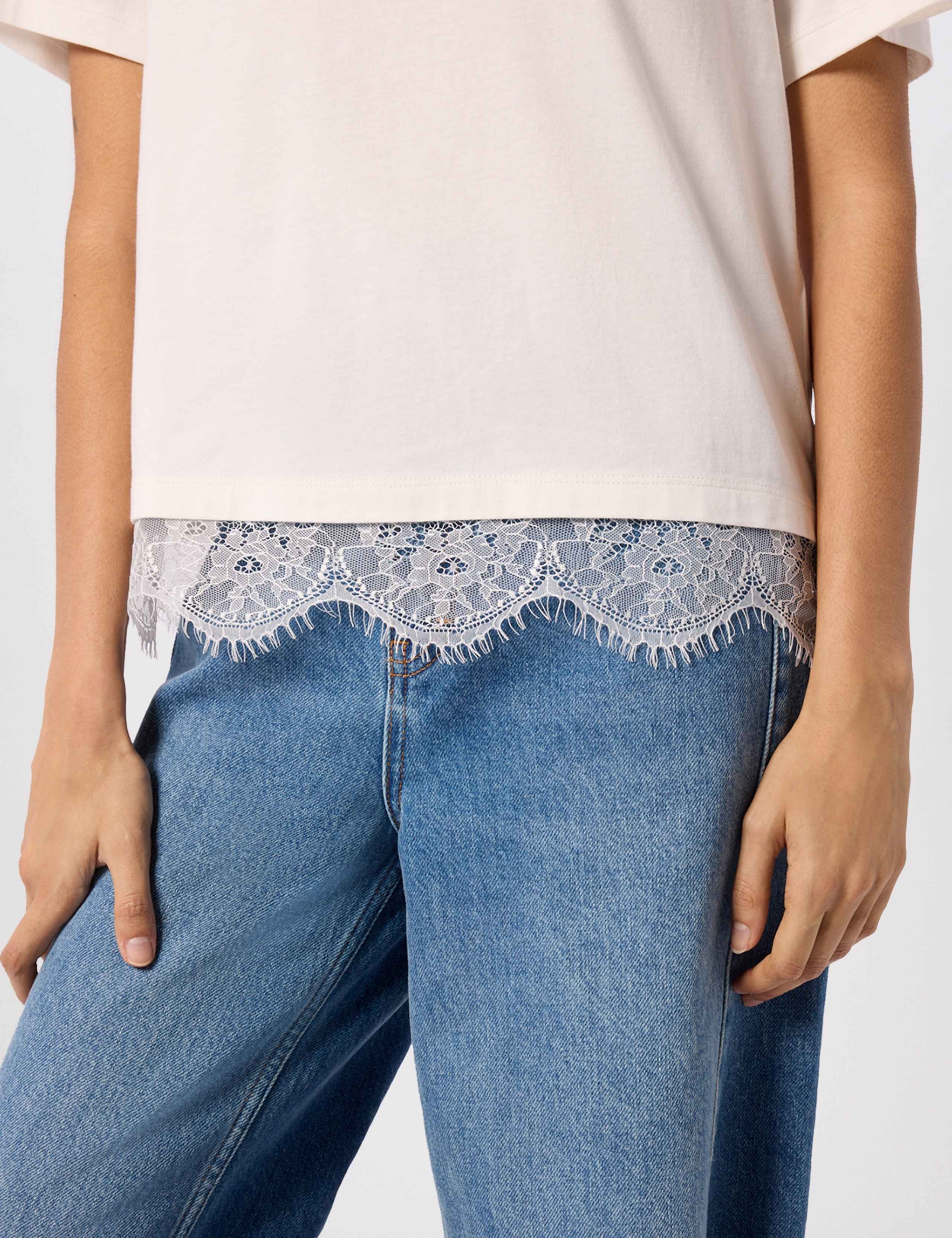 Pure Cotton Lace Detail T-Shirt 4 of 5