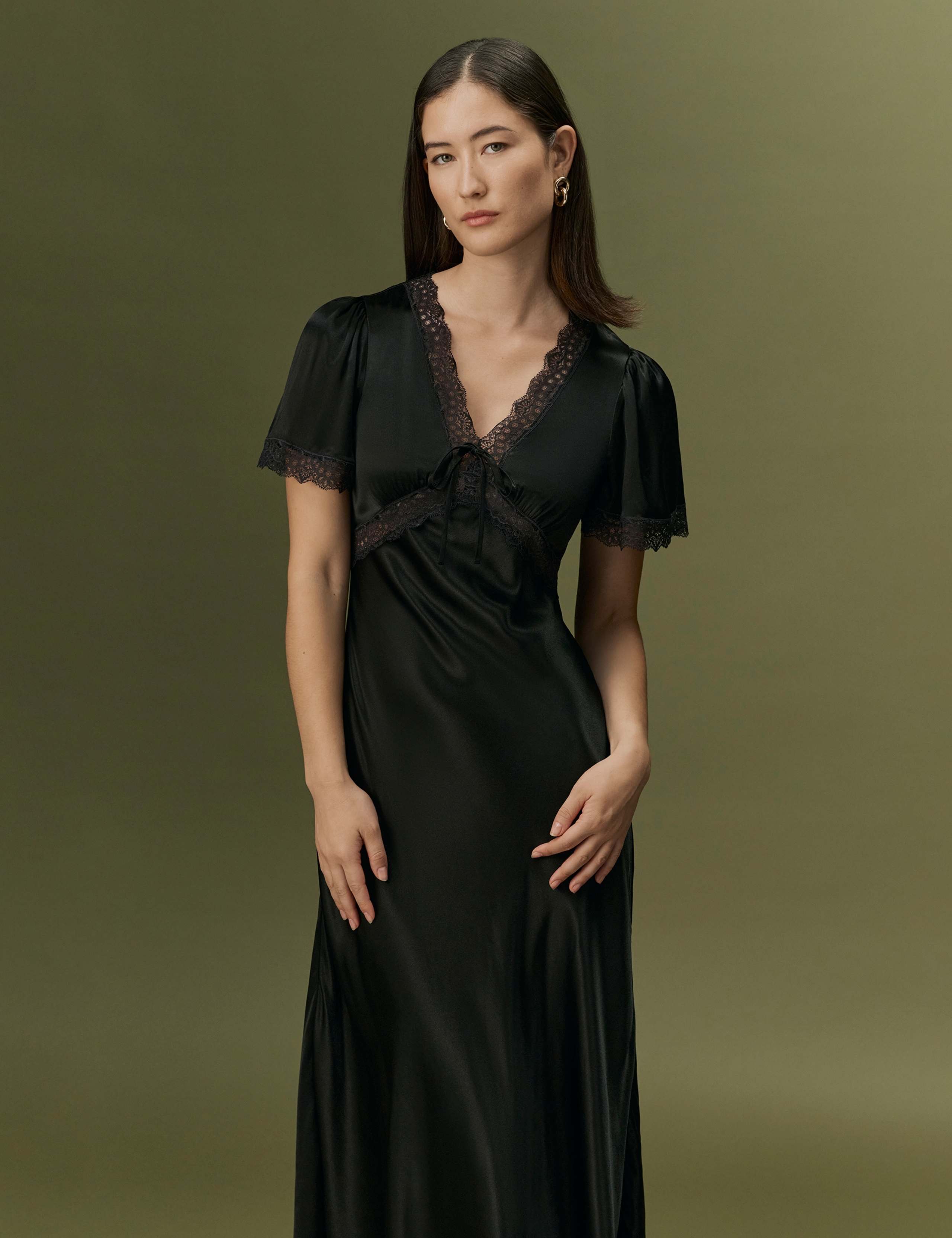 Satin V-Neck Midi Dress 3 of 9