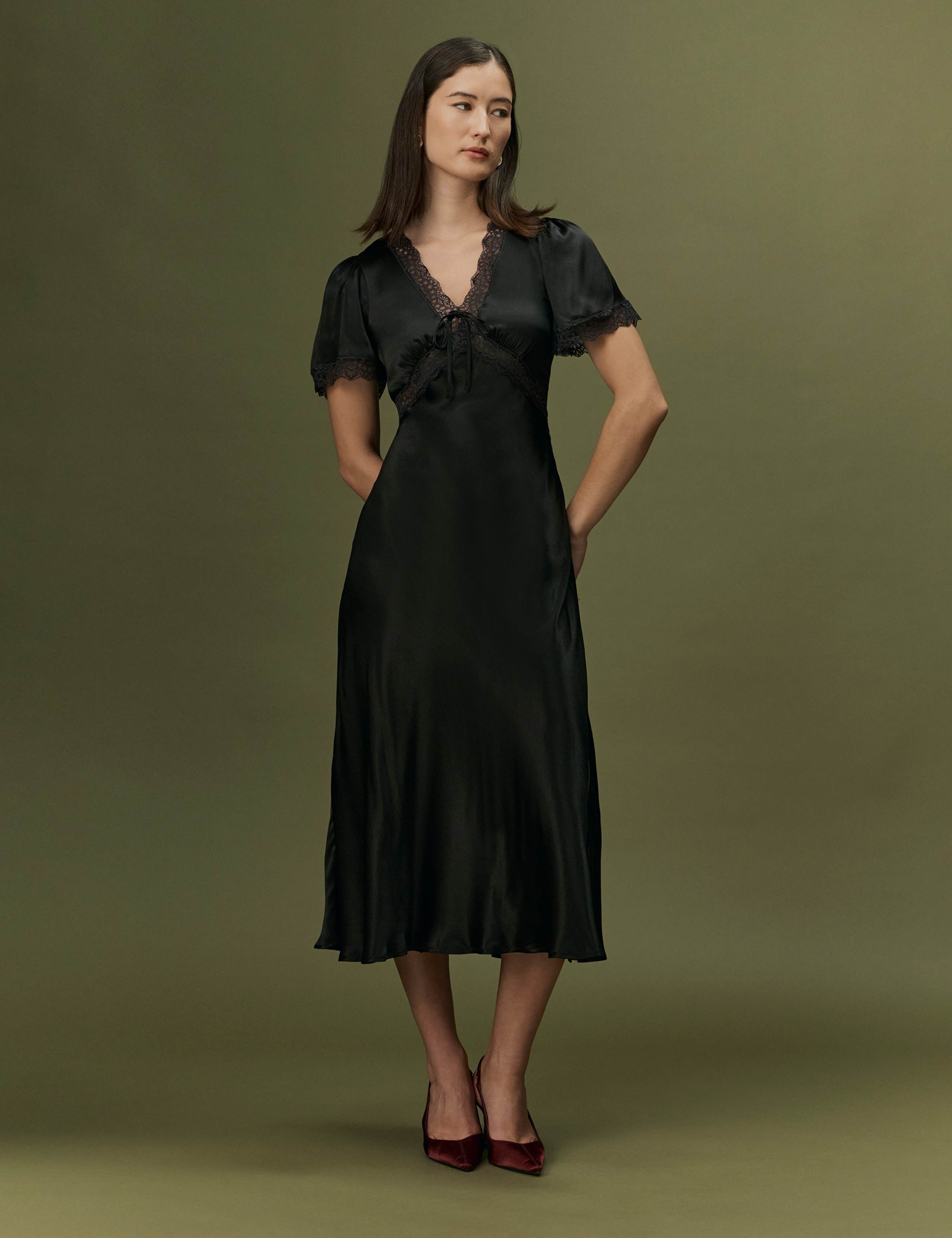 Satin V-Neck Midi Dress 5 of 9