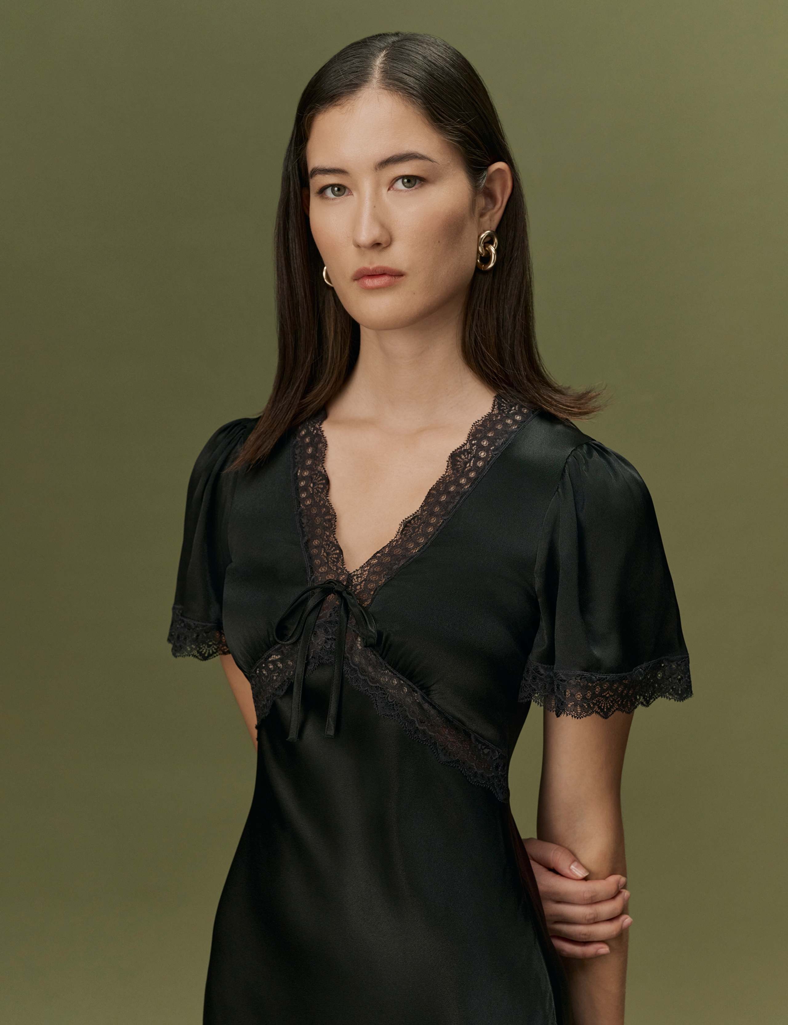 Satin V-Neck Midi Dress 6 of 9