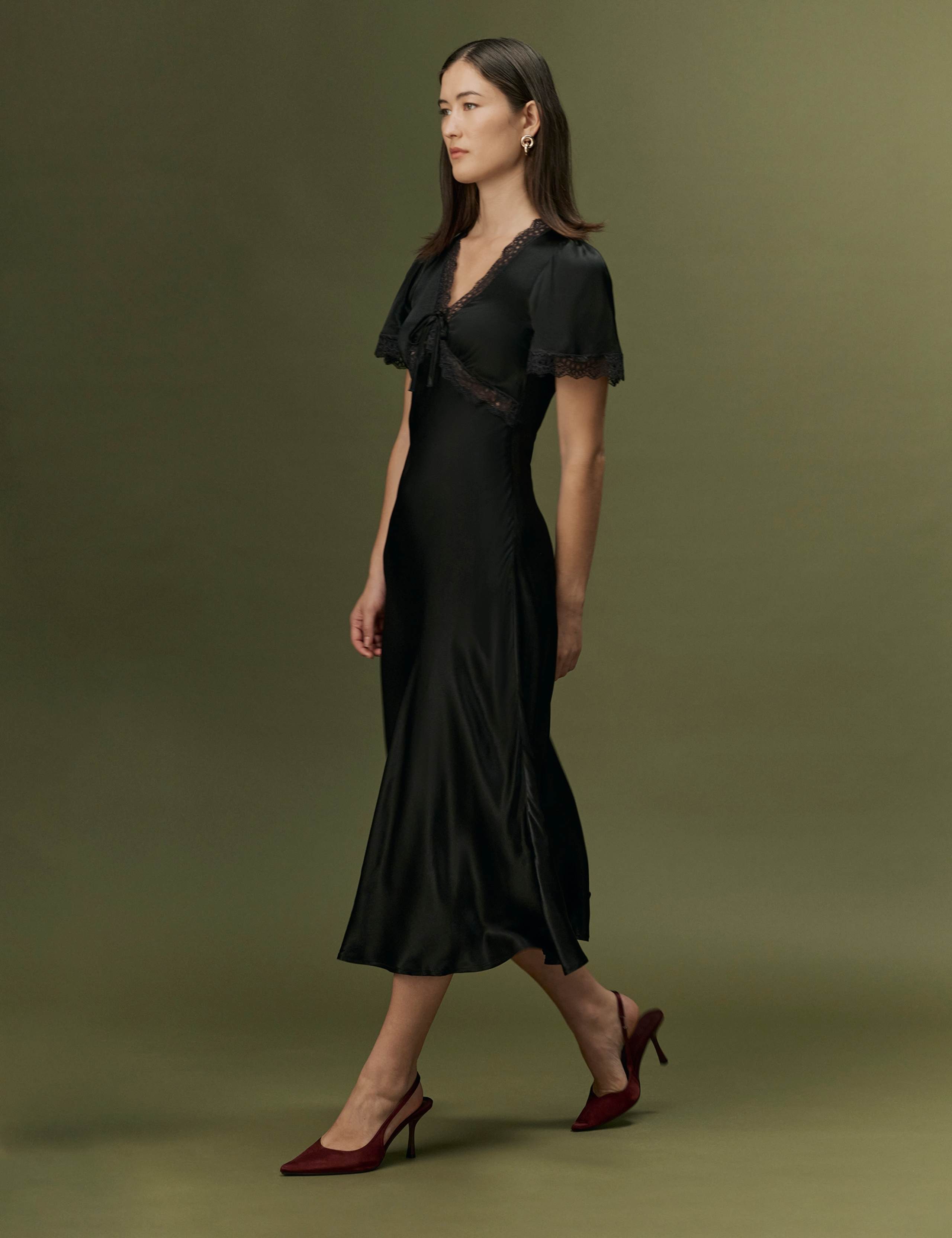 Satin V-Neck Midi Dress 7 of 9