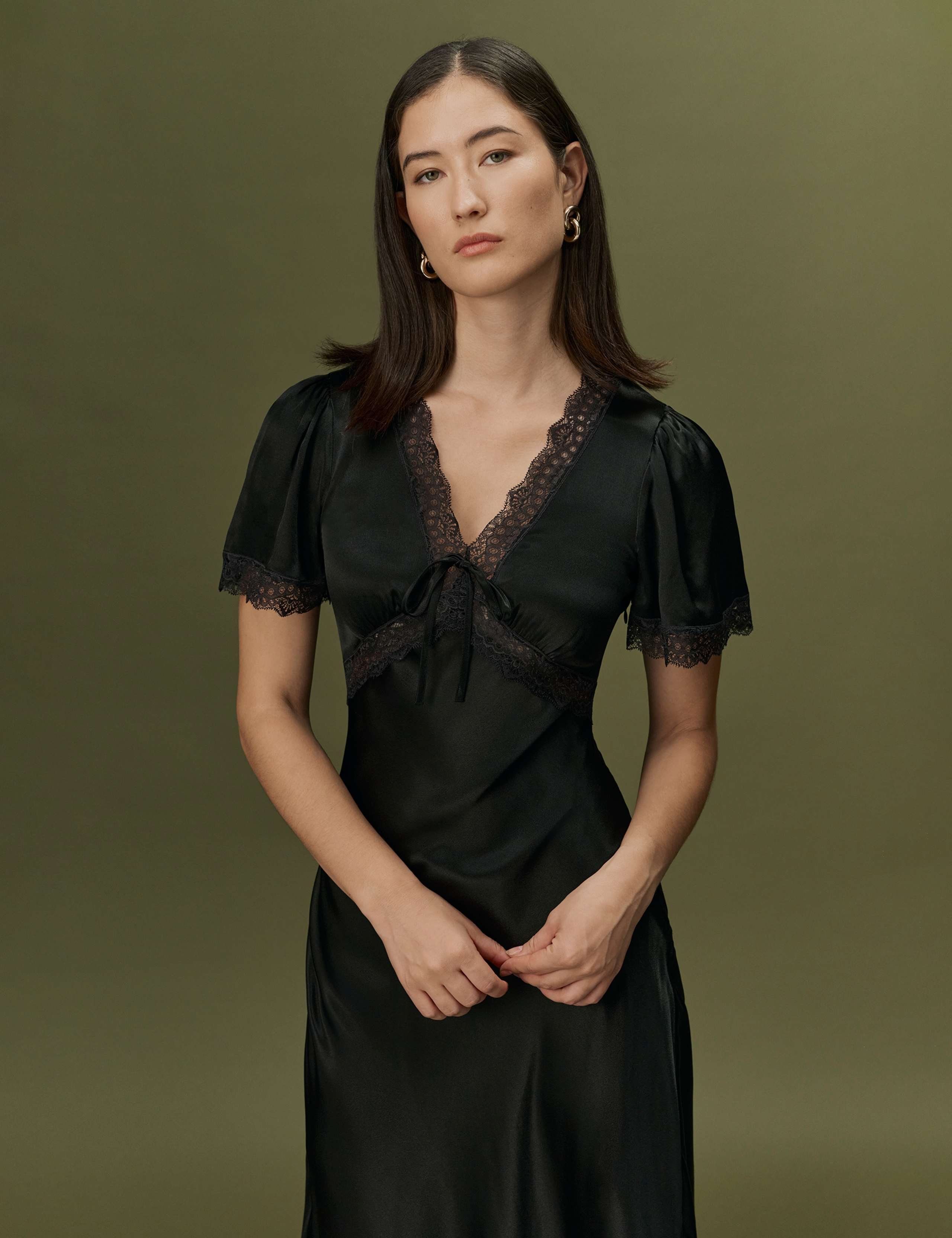 Satin V-Neck Midi Dress 8 of 9