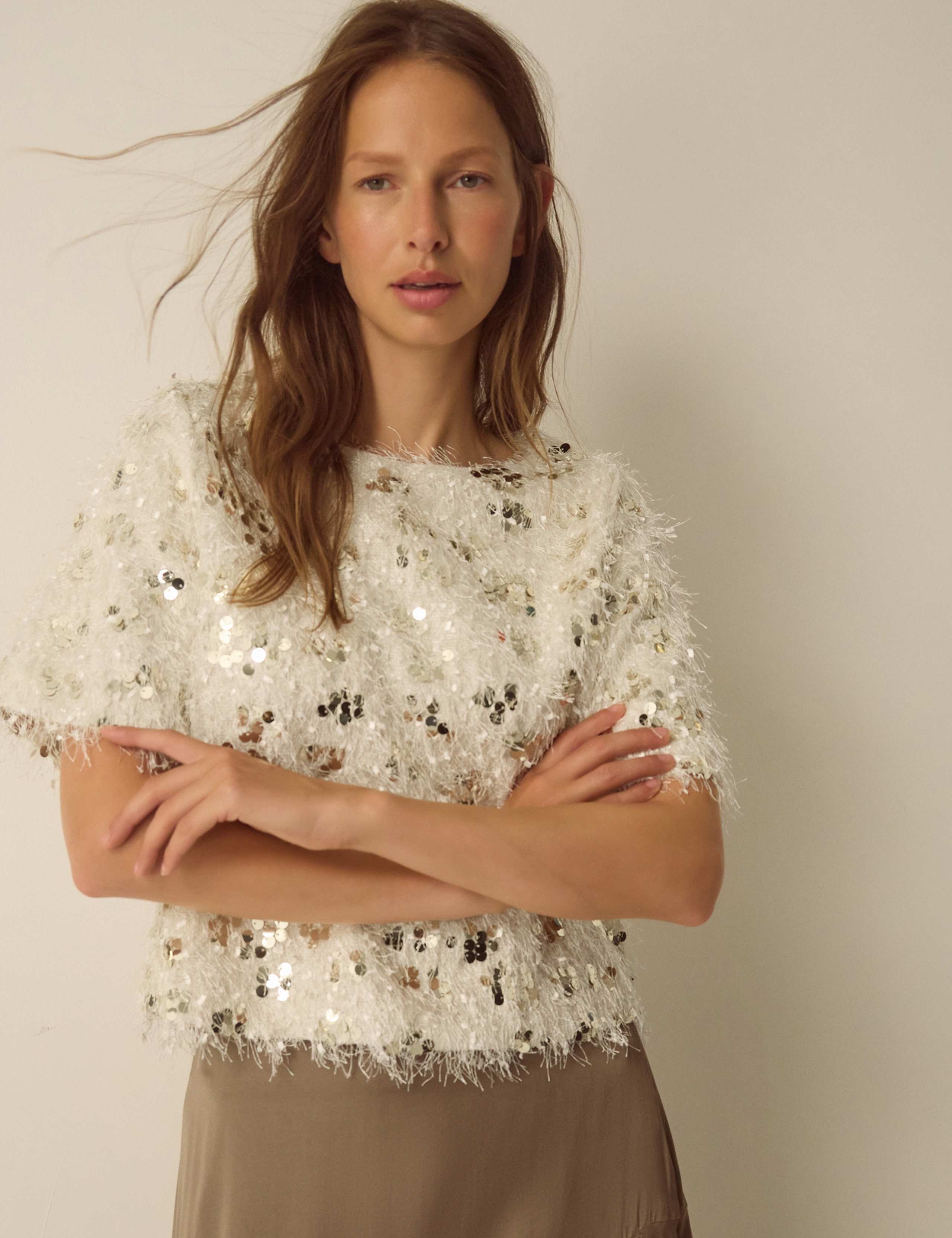 Sequin Fringed Crew Neck T-Shirt 1 of 5
