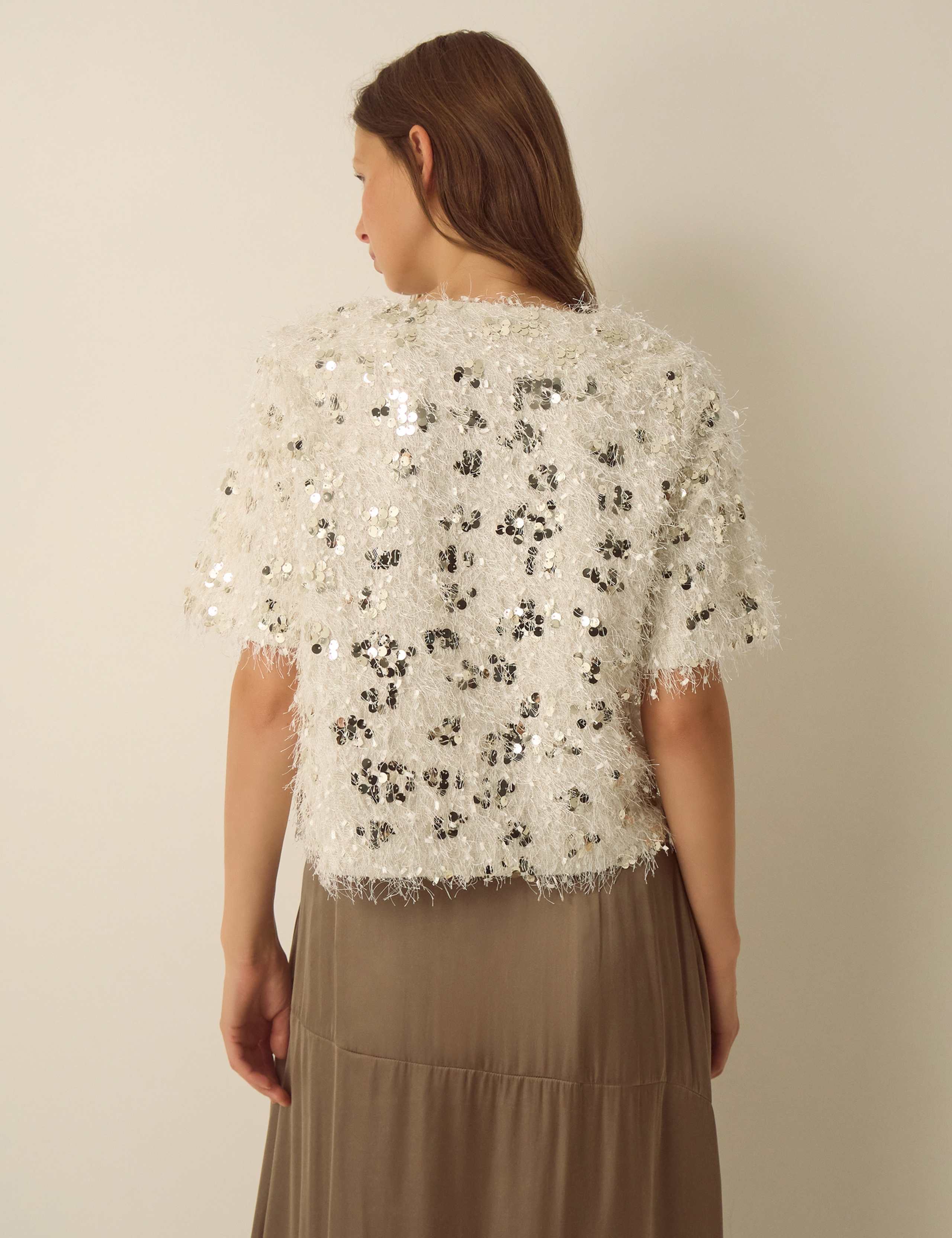 Sequin Fringed Crew Neck T-Shirt 3 of 5