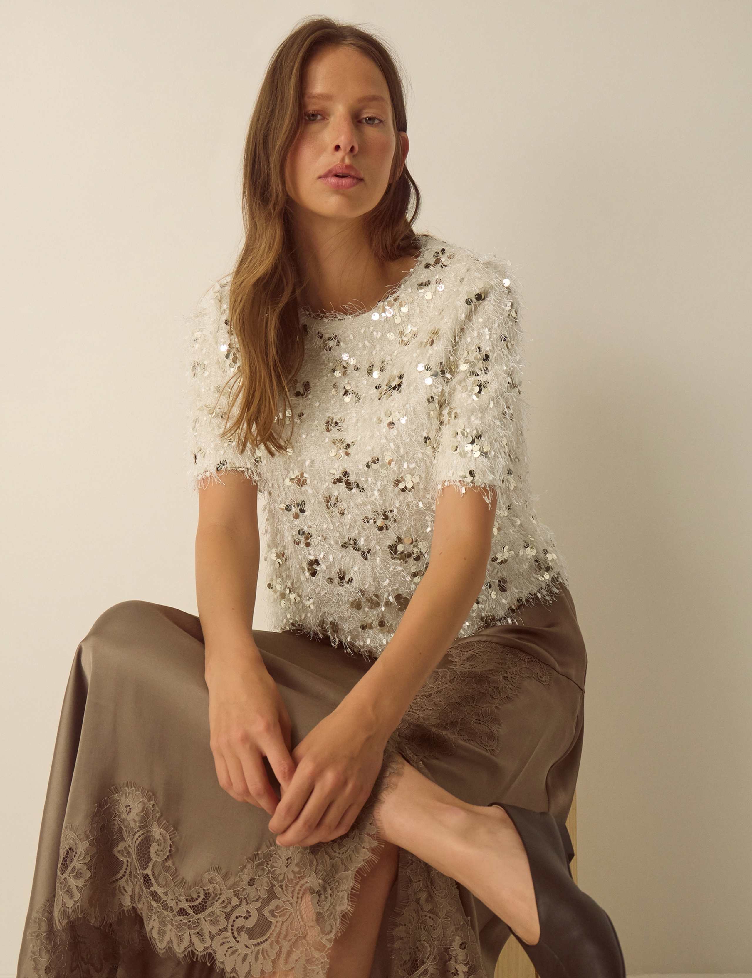 Sequin Fringed Crew Neck T-Shirt 4 of 5