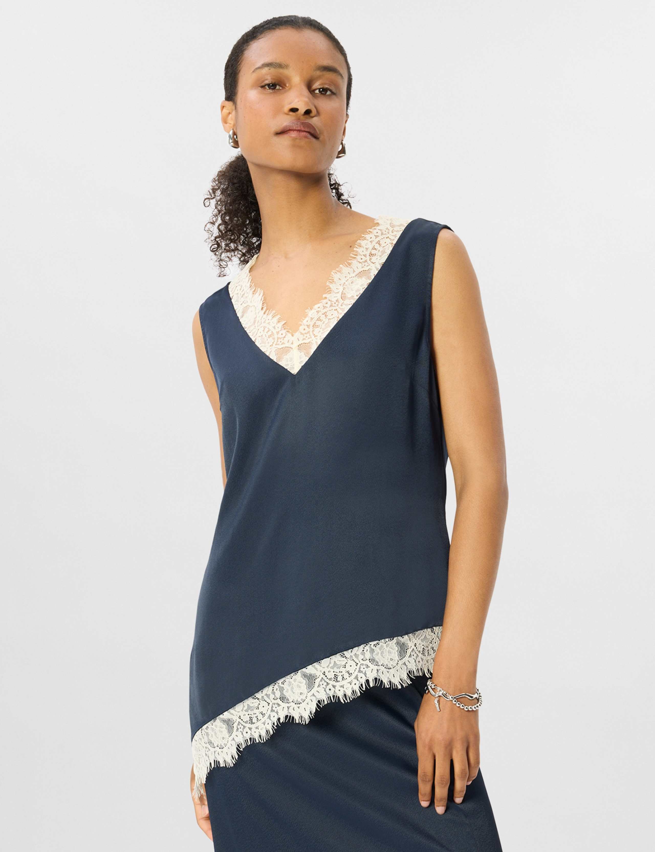 Satin V-Neck Lace Detail Cami Top 5 of 7