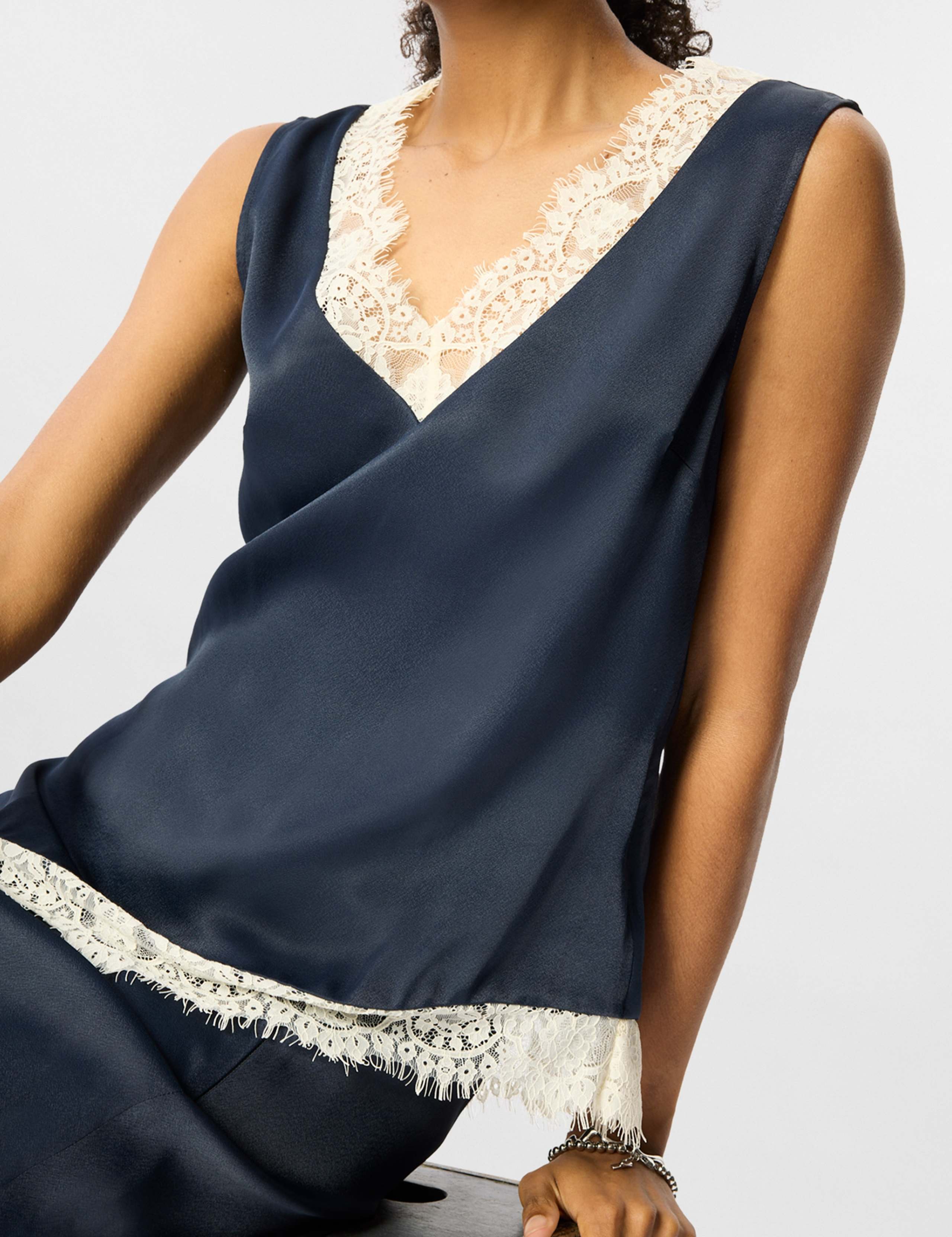 Satin V-Neck Lace Detail Cami Top 6 of 7