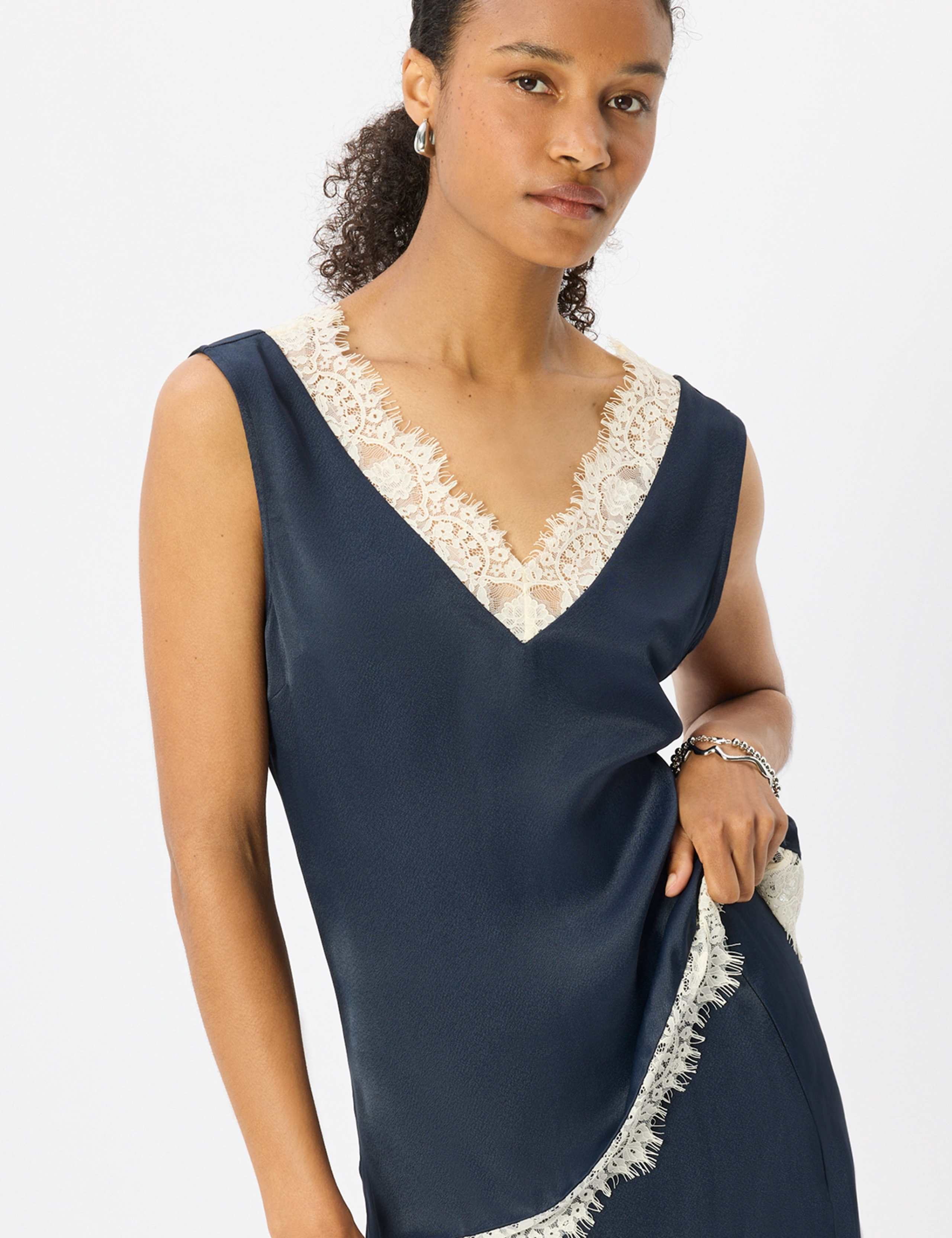 Satin V-Neck Lace Detail Cami Top 7 of 7