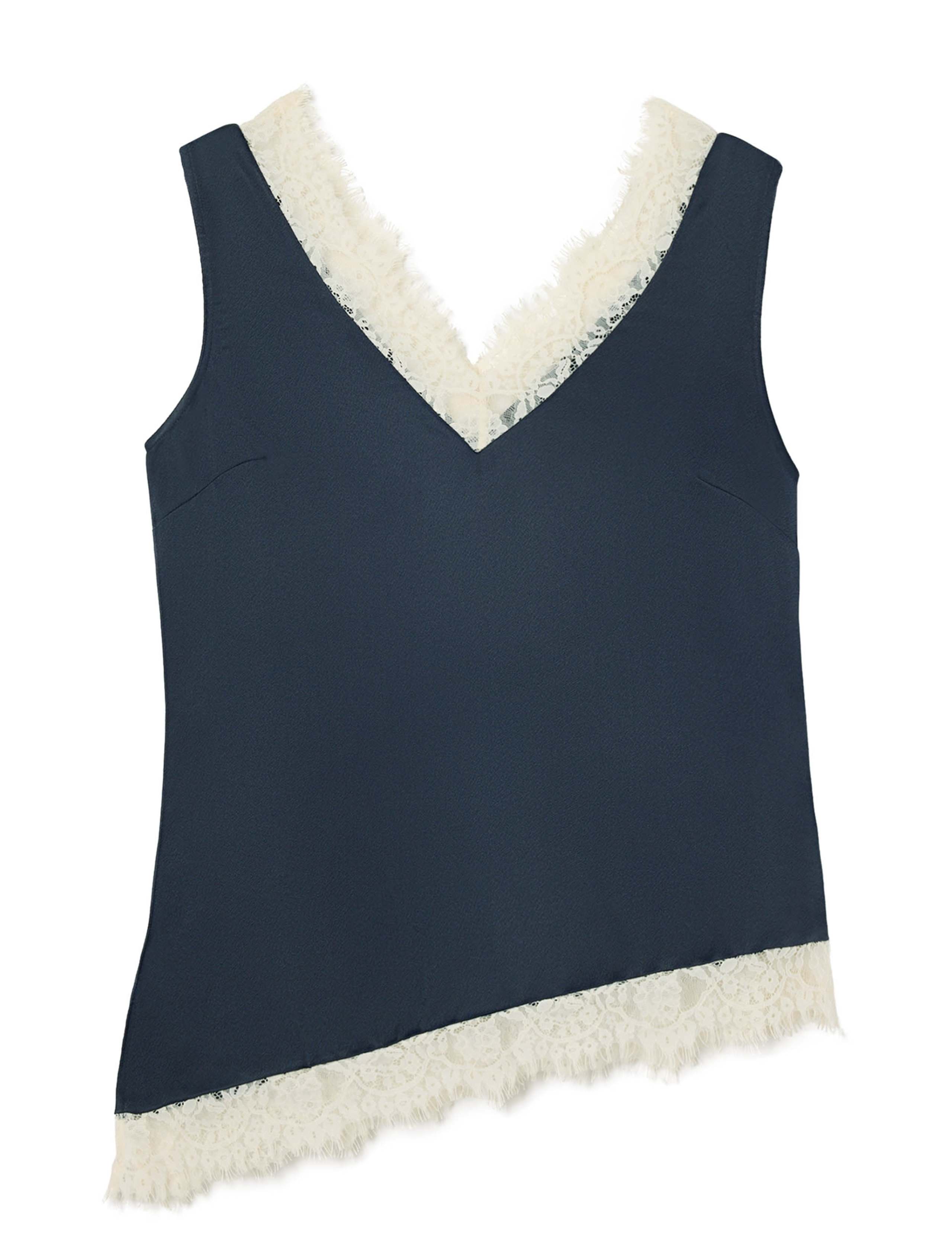 Satin V-Neck Lace Detail Cami Top 2 of 7