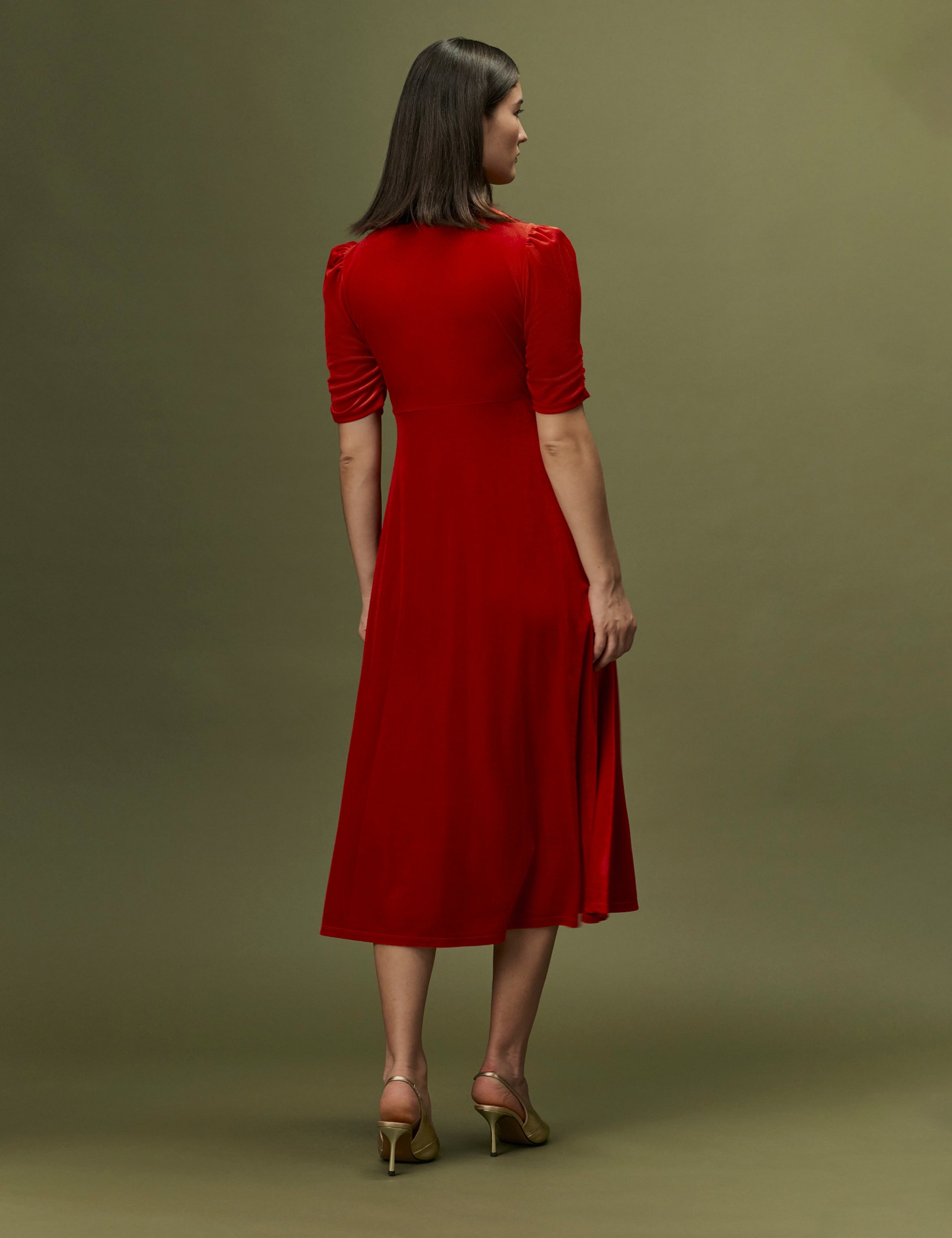 Velvet V-Neck Puff Sleeve Midi Dress 6 of 8