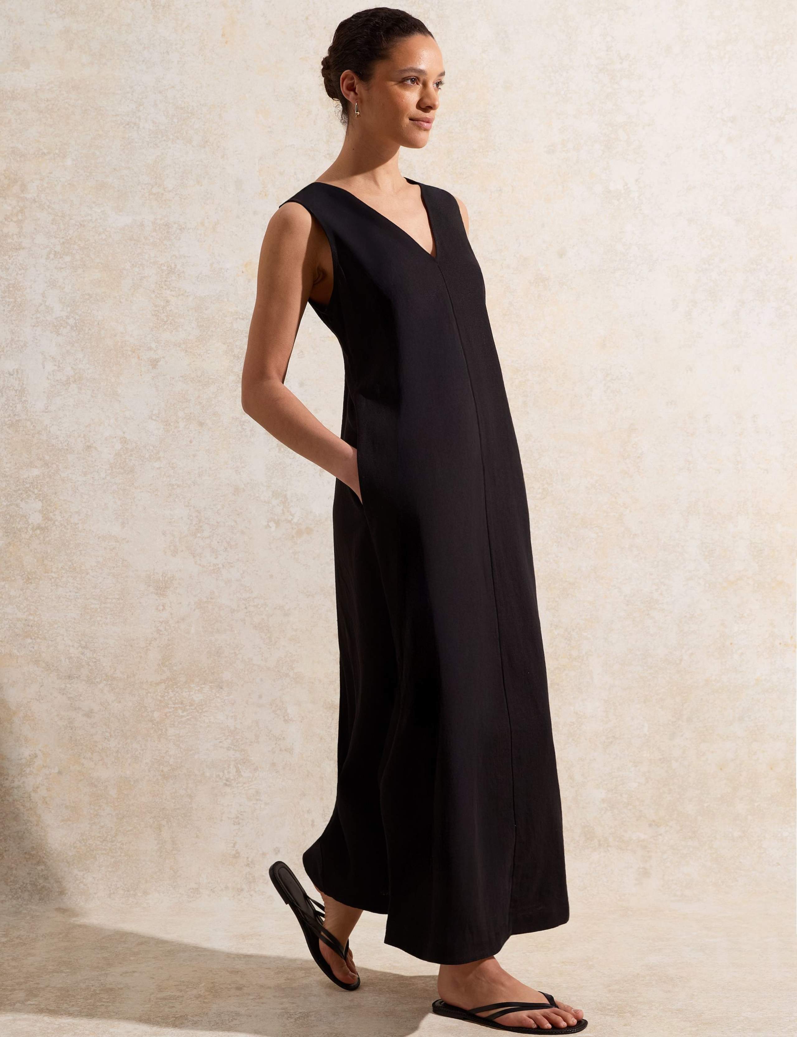 Linen Rich V-Neck Maxi Shift Dress 2 of 5