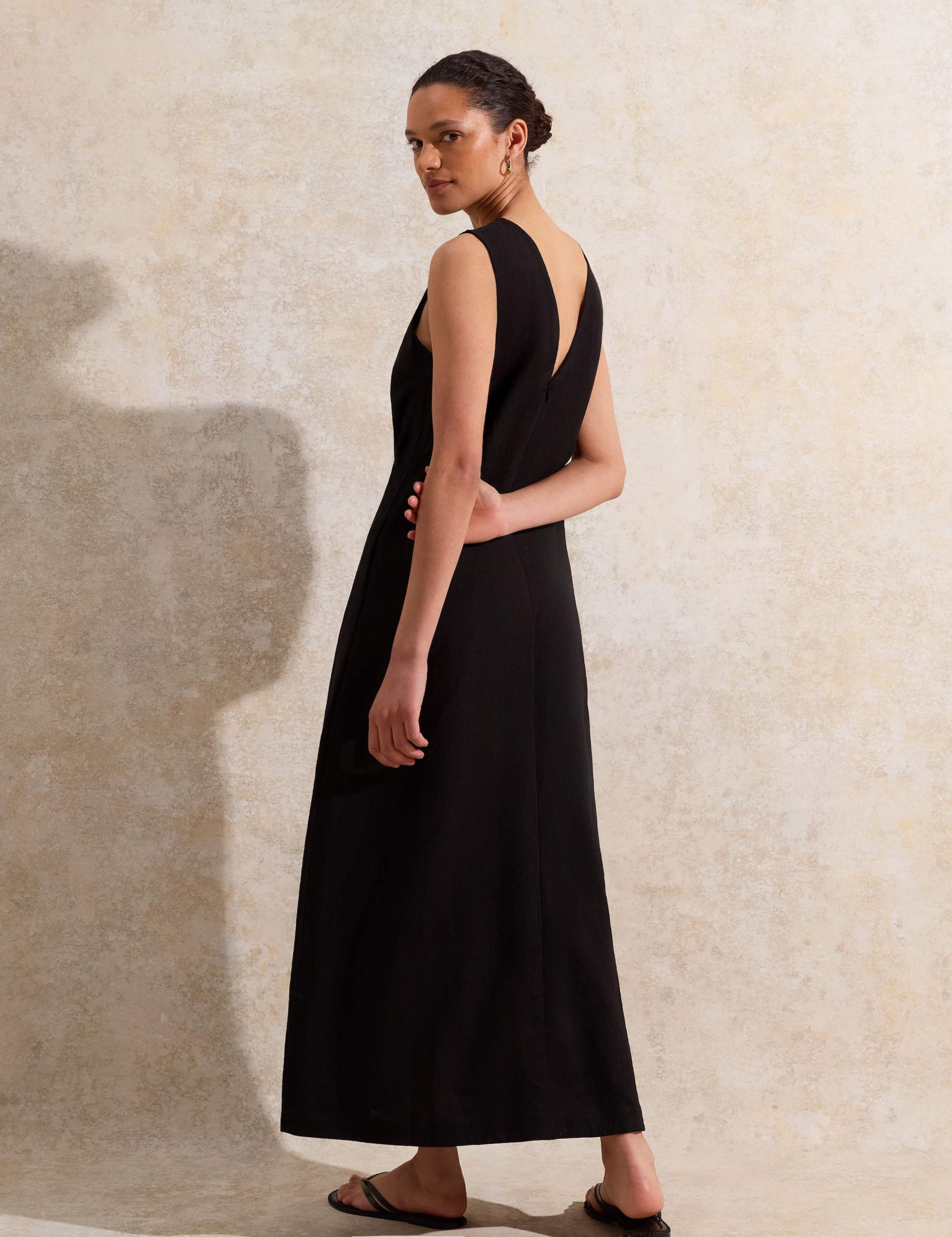 Linen Rich V-Neck Maxi Shift Dress 3 of 5