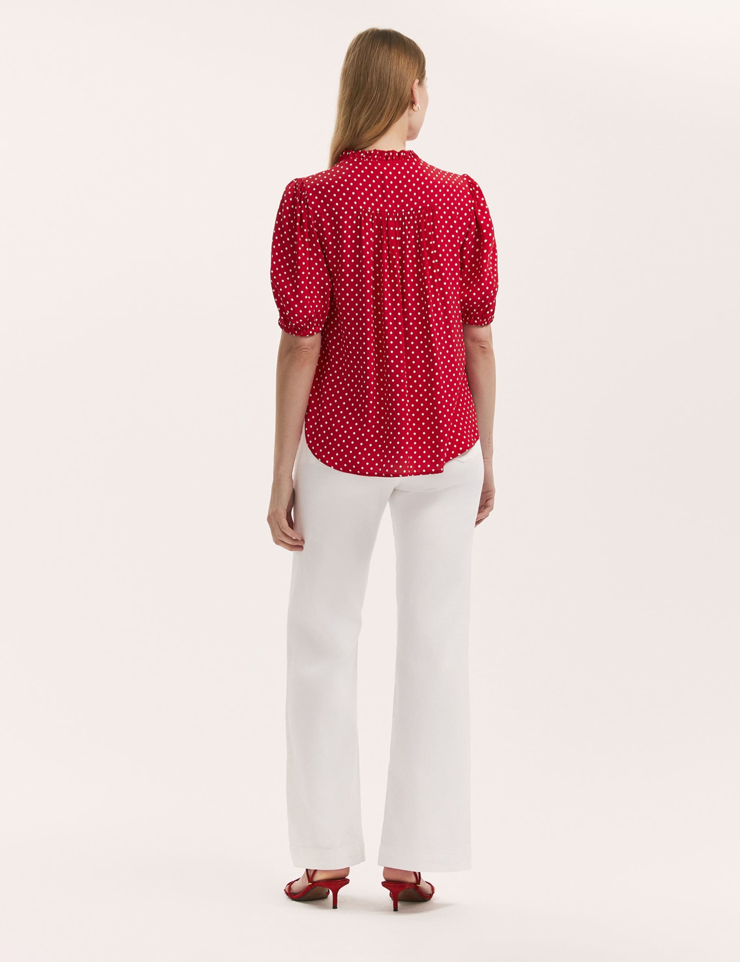 Polka Dot Puff Sleeve Tie Neck Blouse 3 of 4