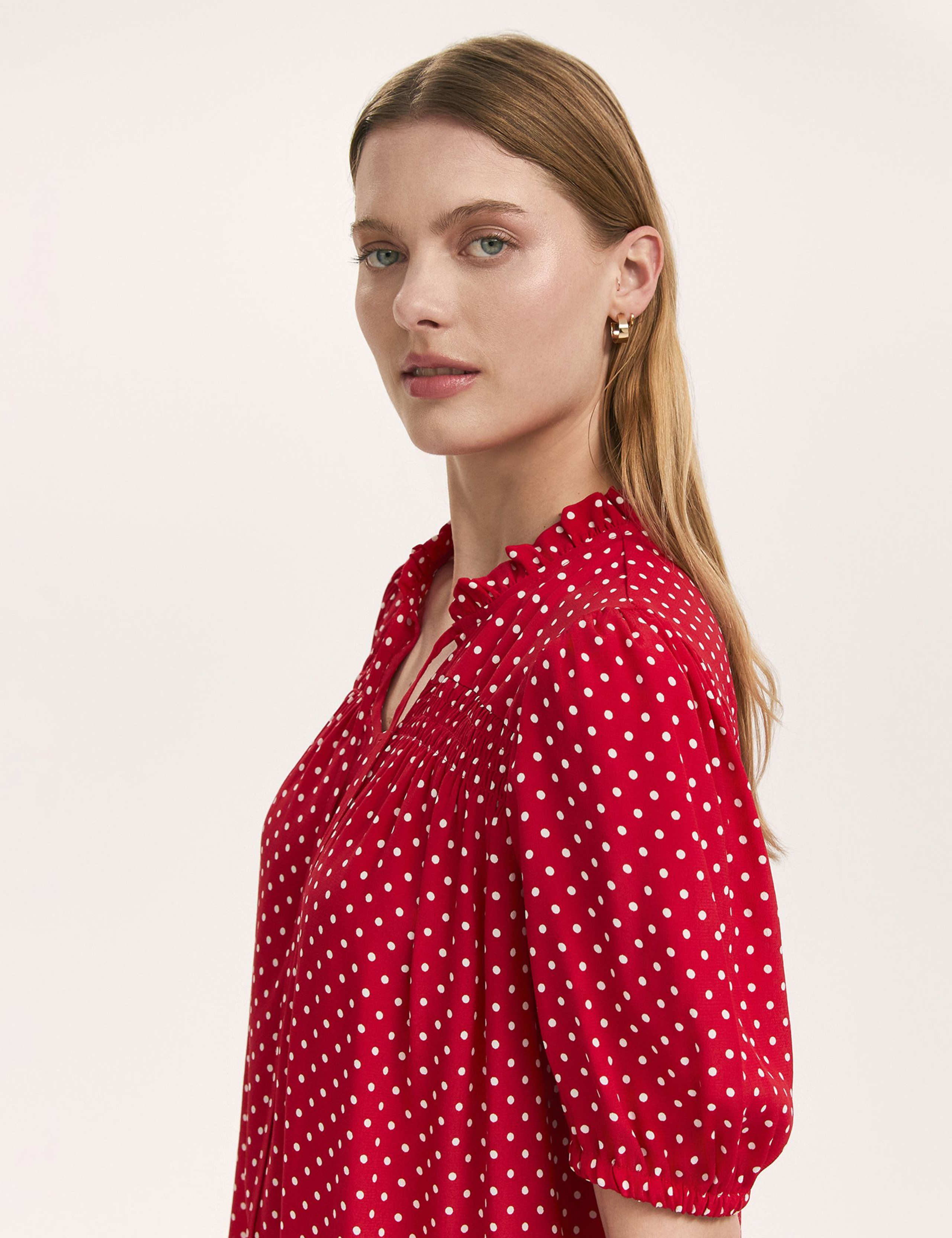 Polka Dot Puff Sleeve Tie Neck Blouse 4 of 4