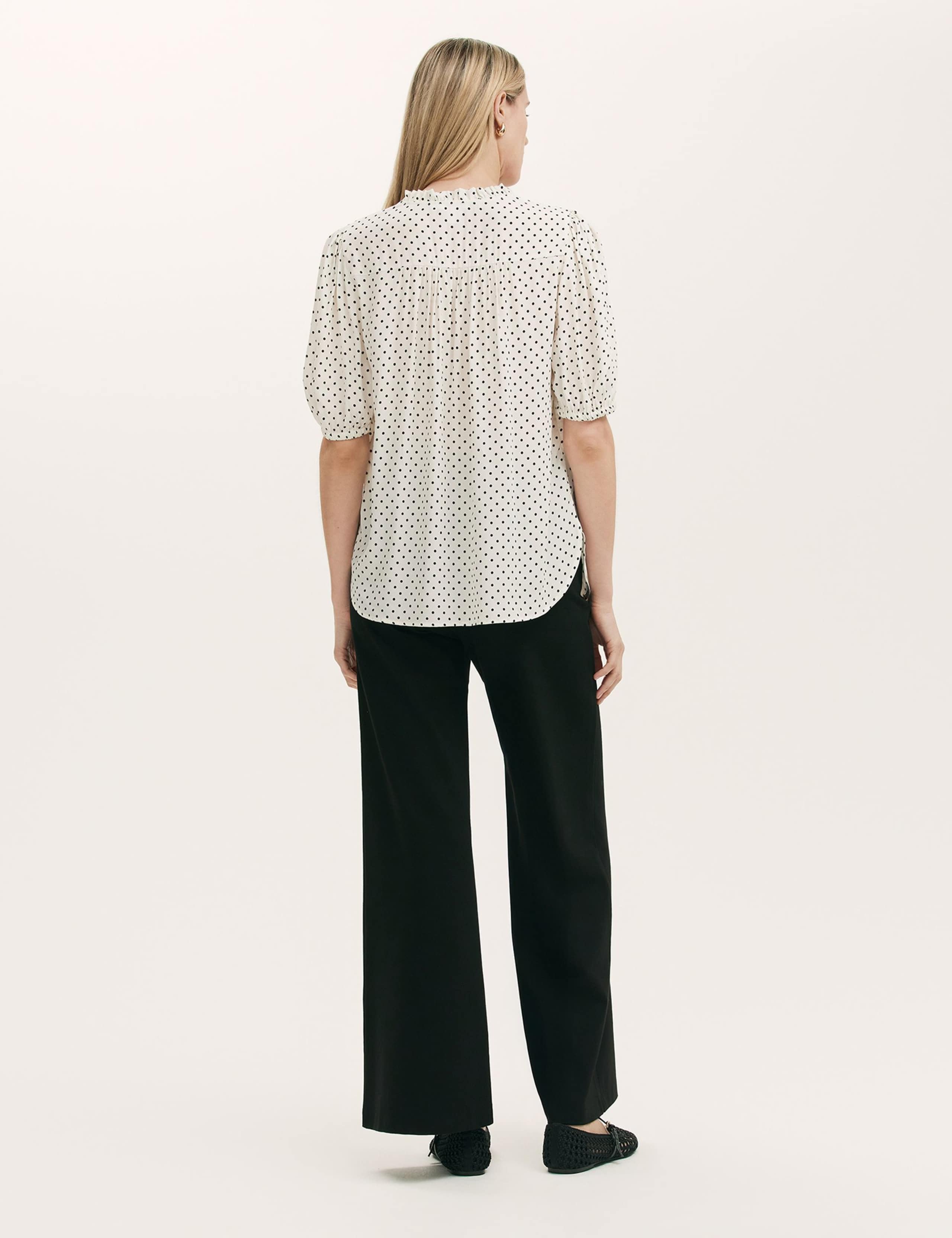 Polka Dot Puff Sleeve Tie Neck Blouse 3 of 4