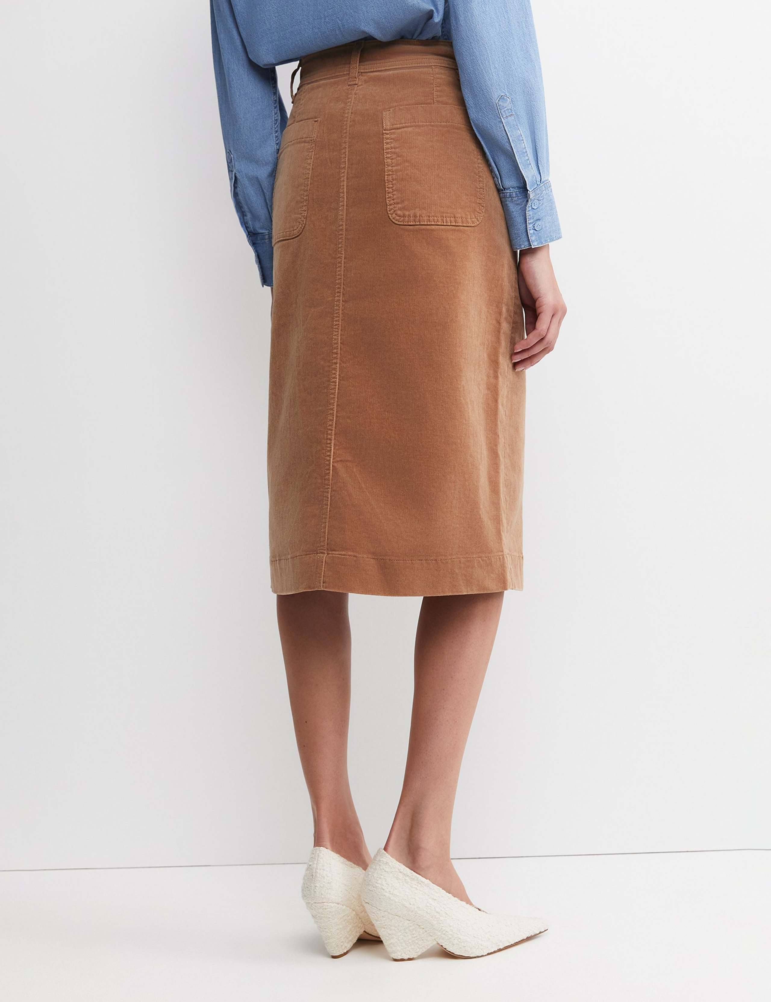 Cotton Rich Cord Button Front A-Line Skirt 2 of 5