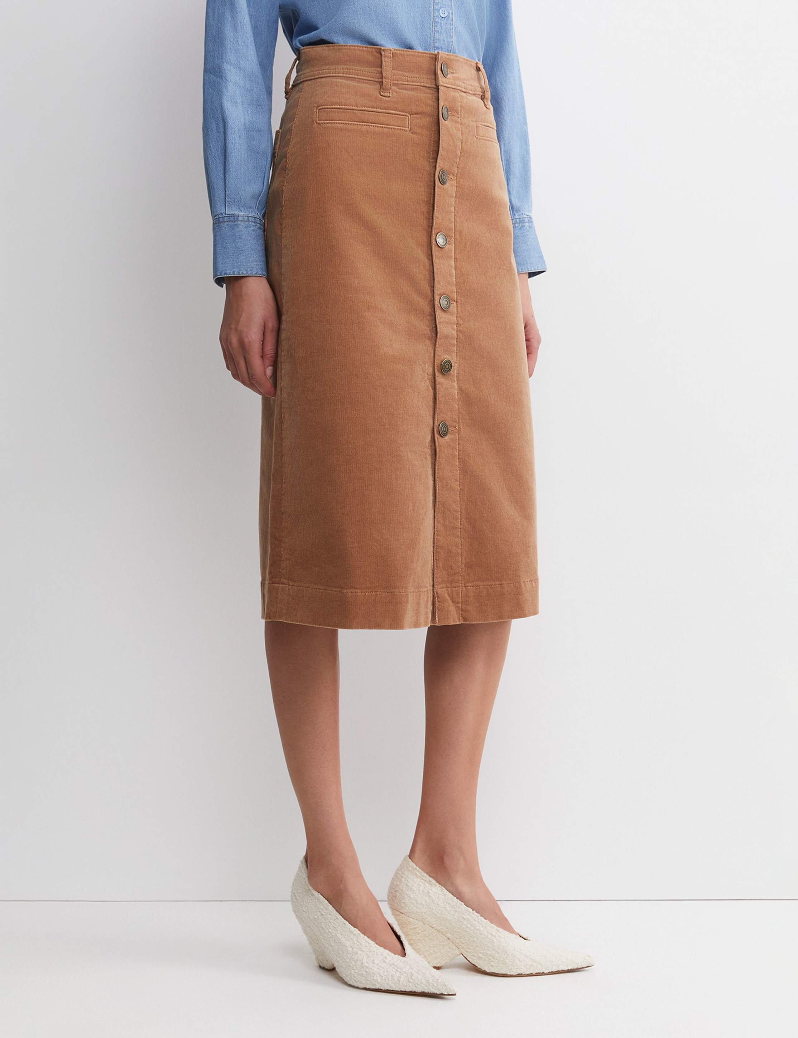 Cotton Rich Cord Button Front A-Line Skirt 4 of 5