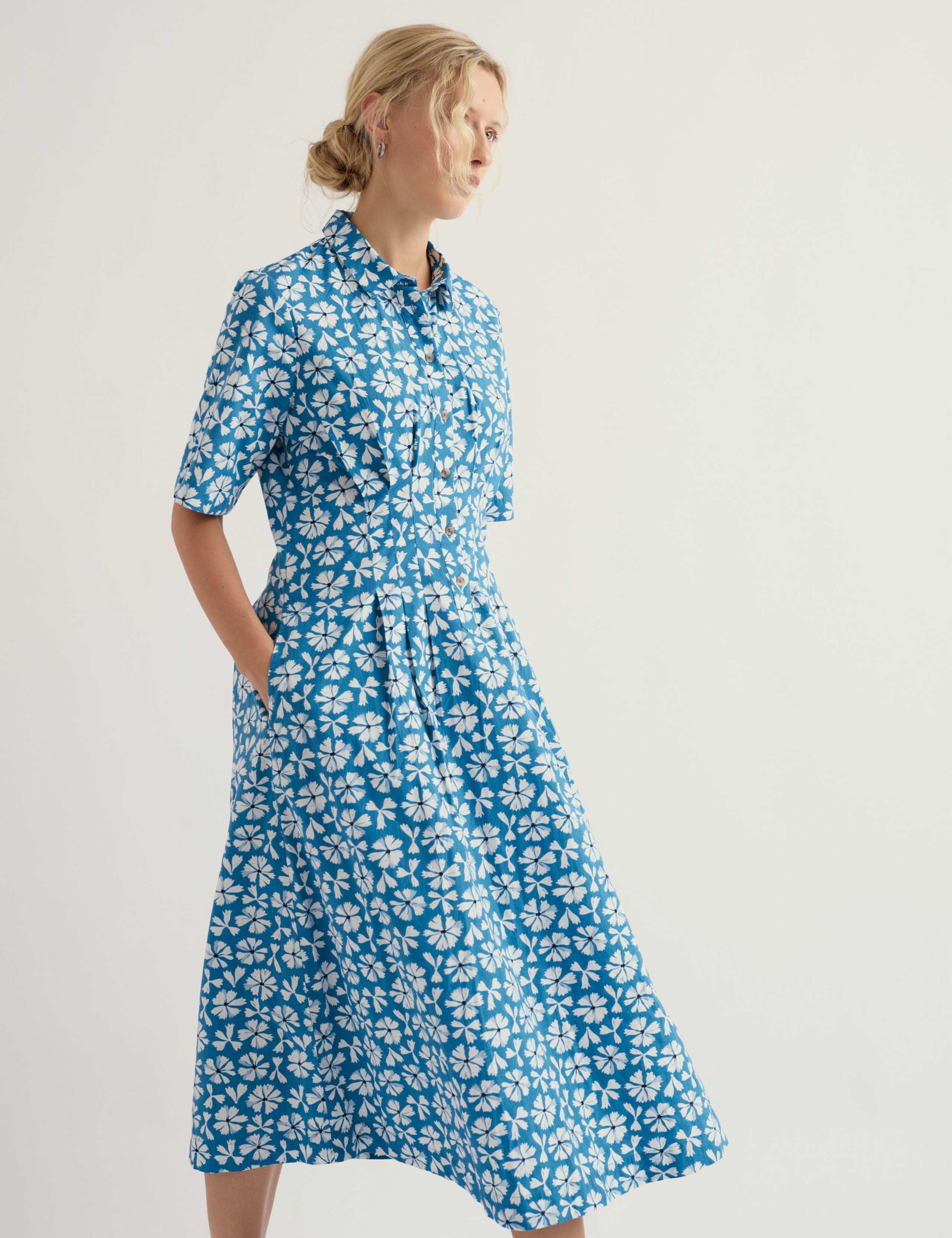 Pure Cotton Floral Midi Shirt Dress 3 of 5