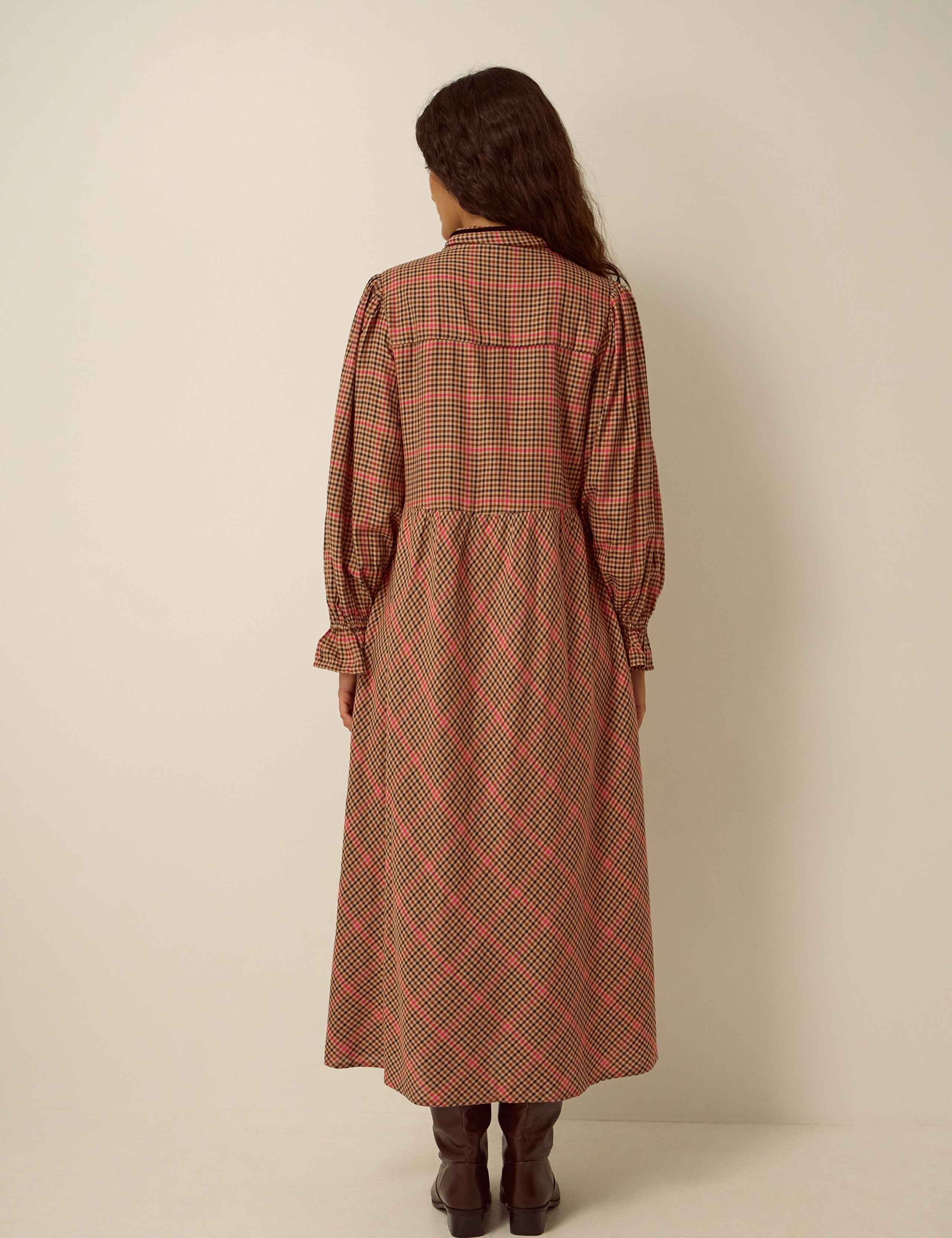 Cotton Blend Checked Button Through Midi Shirt Dress 3 of 5