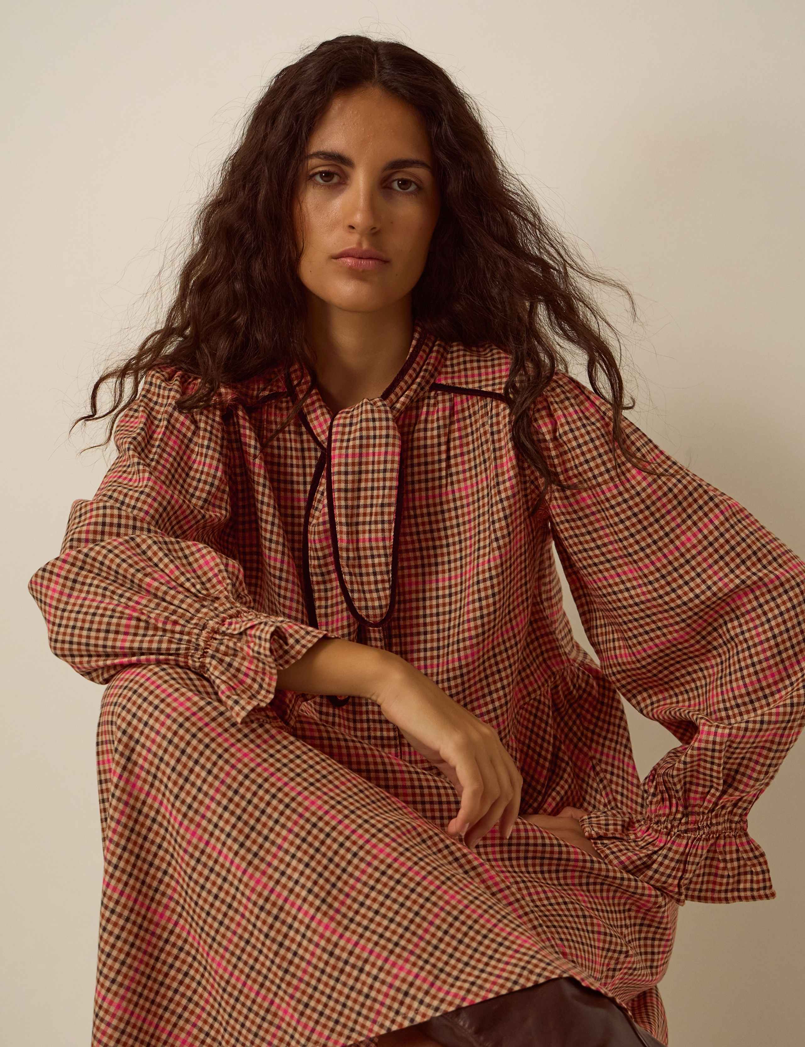 Cotton Blend Checked Button Through Midi Shirt Dress 4 of 5
