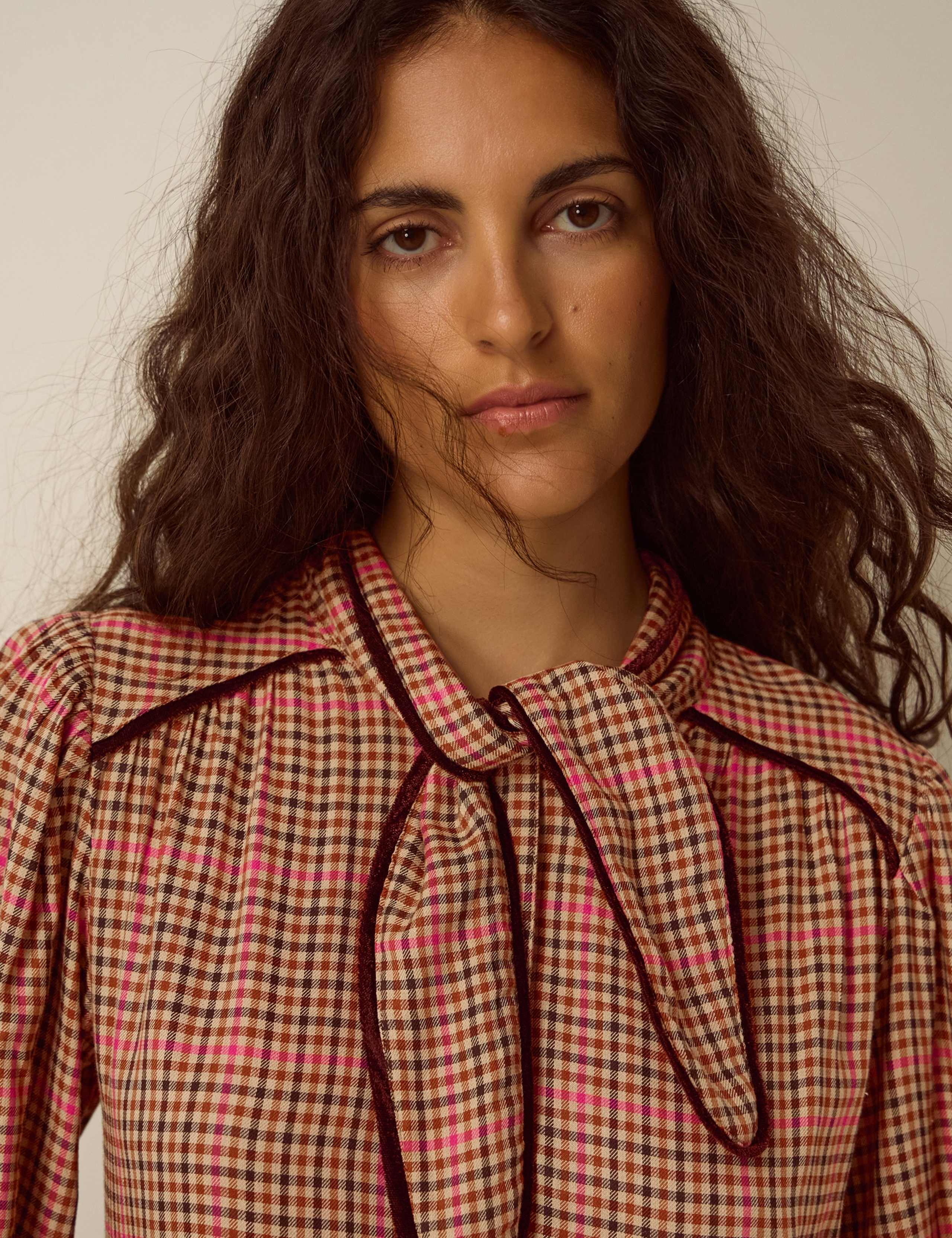 Cotton Blend Checked Button Through Midi Shirt Dress 5 of 5