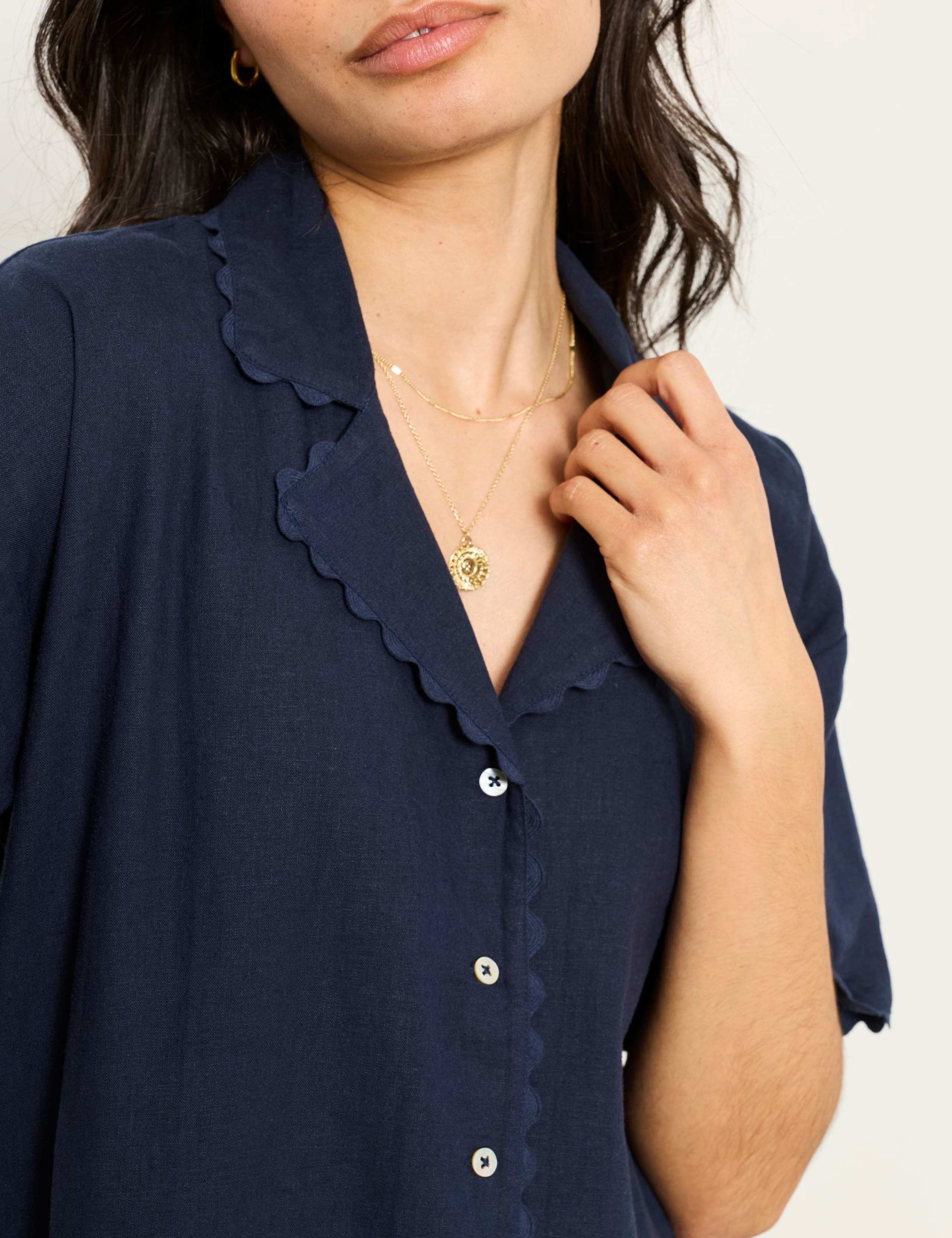 Linen Rich Scallop Trim Button Through Shirt 5 of 5