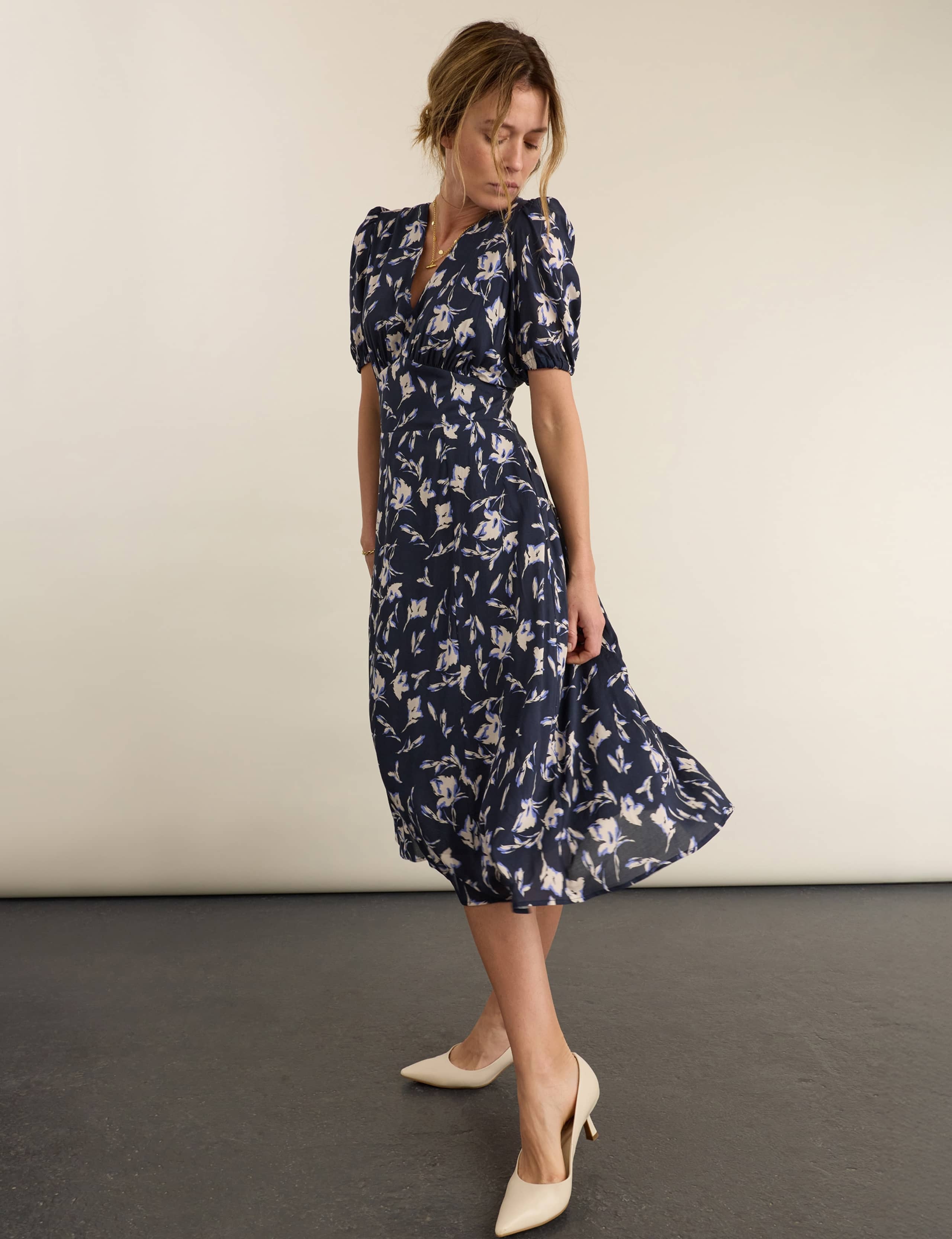 Floral V-Neck Midi Skater Dress 3 of 5