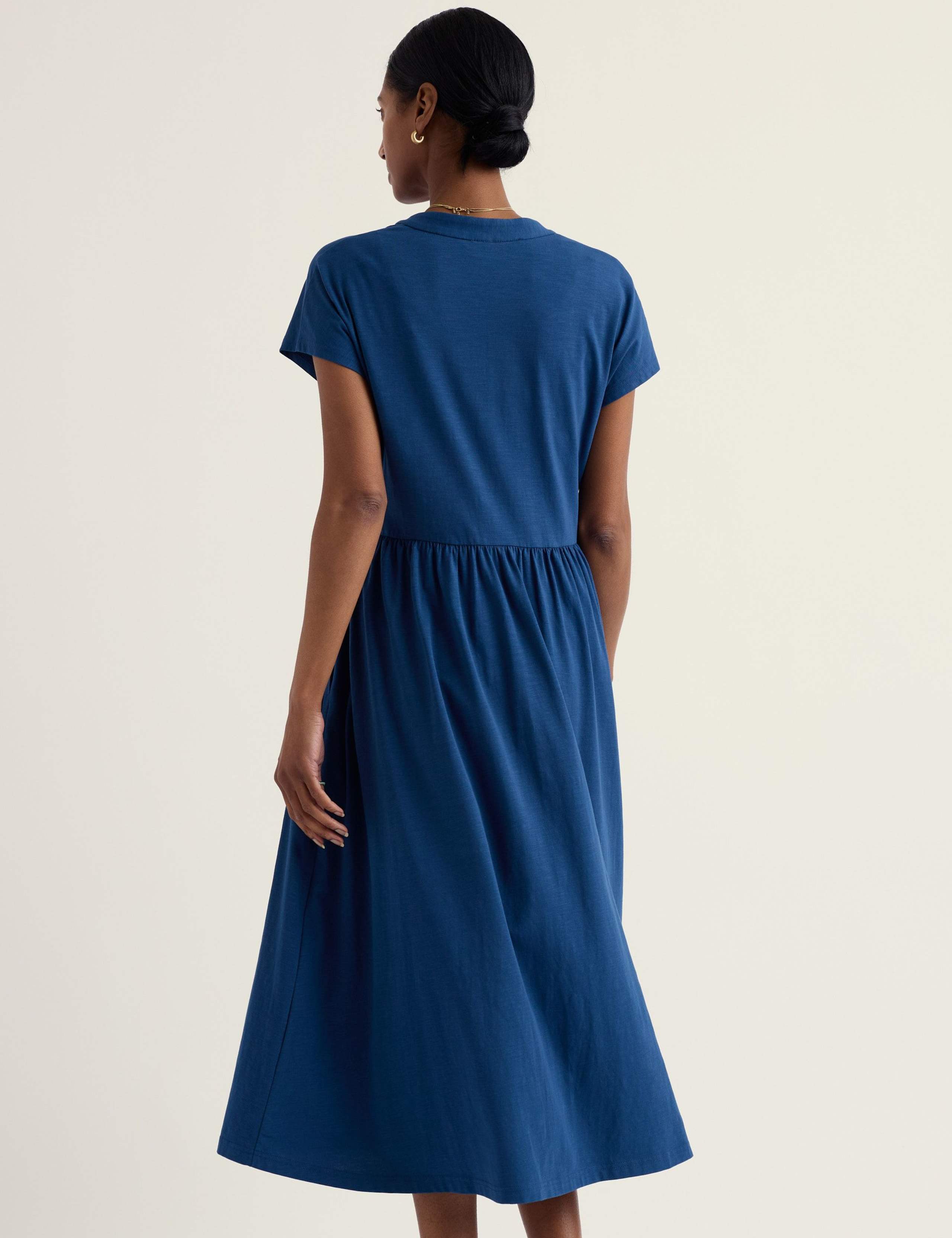 Cotton Rich Notch Neck Midi Waisted Dress 3 of 5