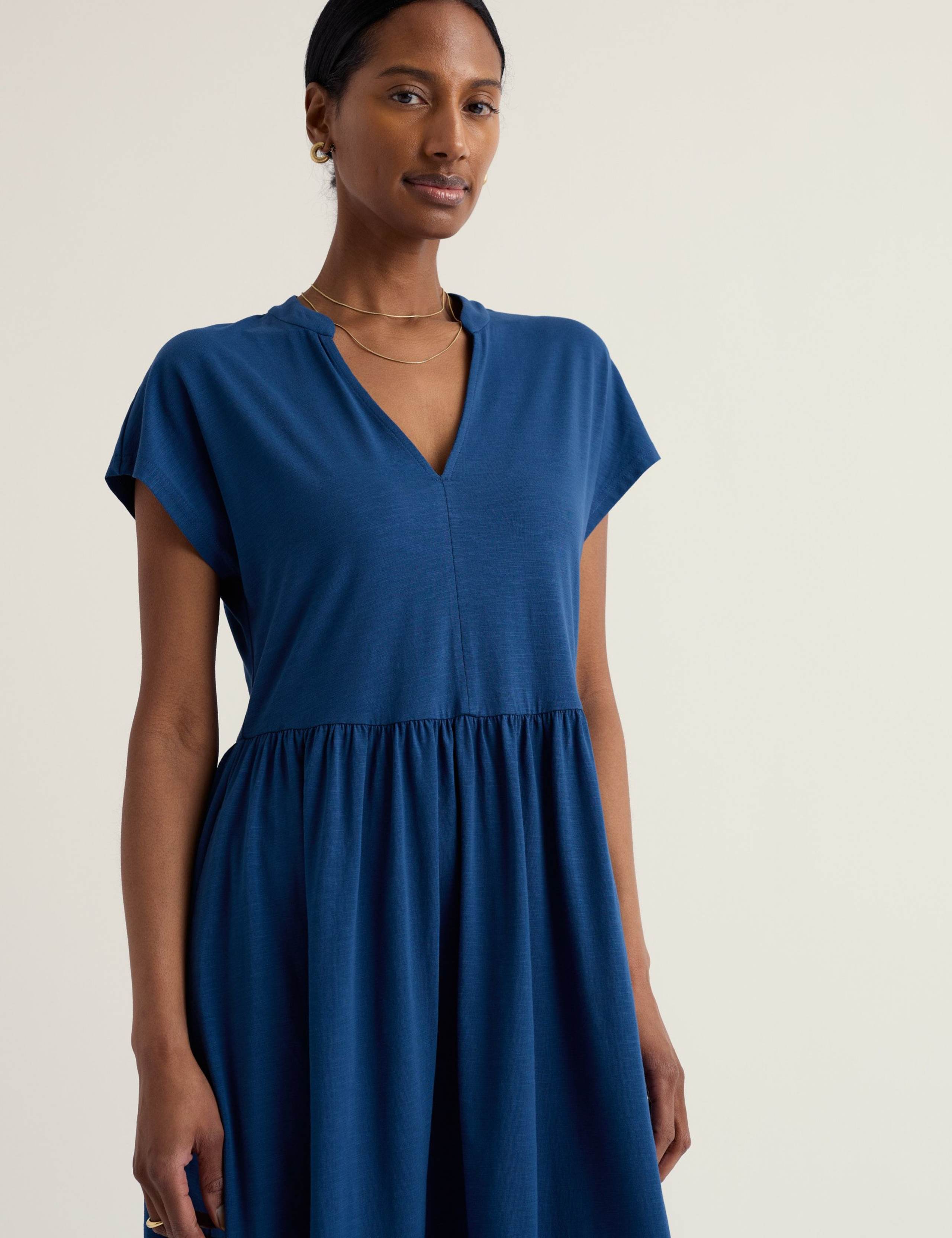 Cotton Rich Notch Neck Midi Waisted Dress 4 of 5