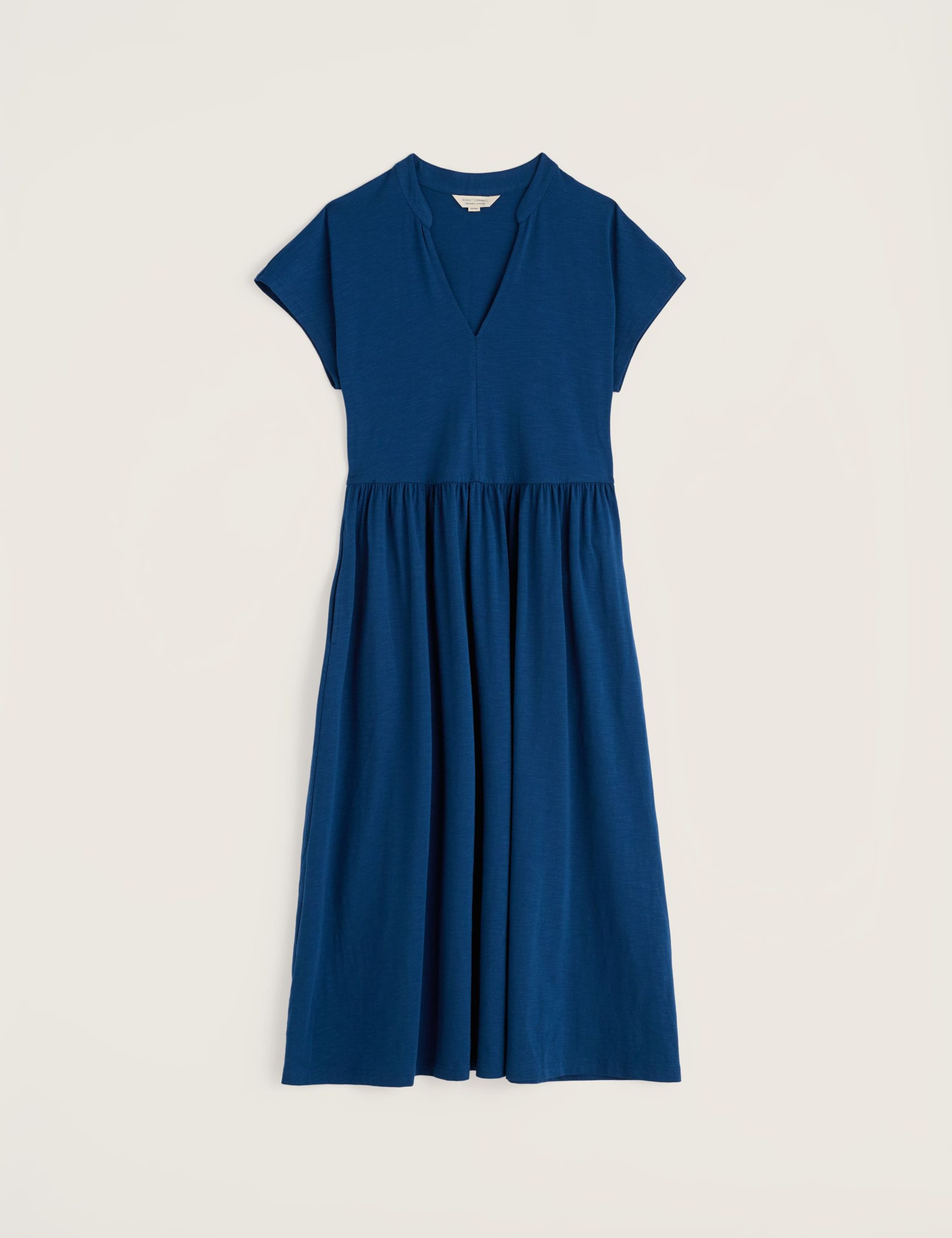 Cotton Rich Notch Neck Midi Waisted Dress 2 of 5