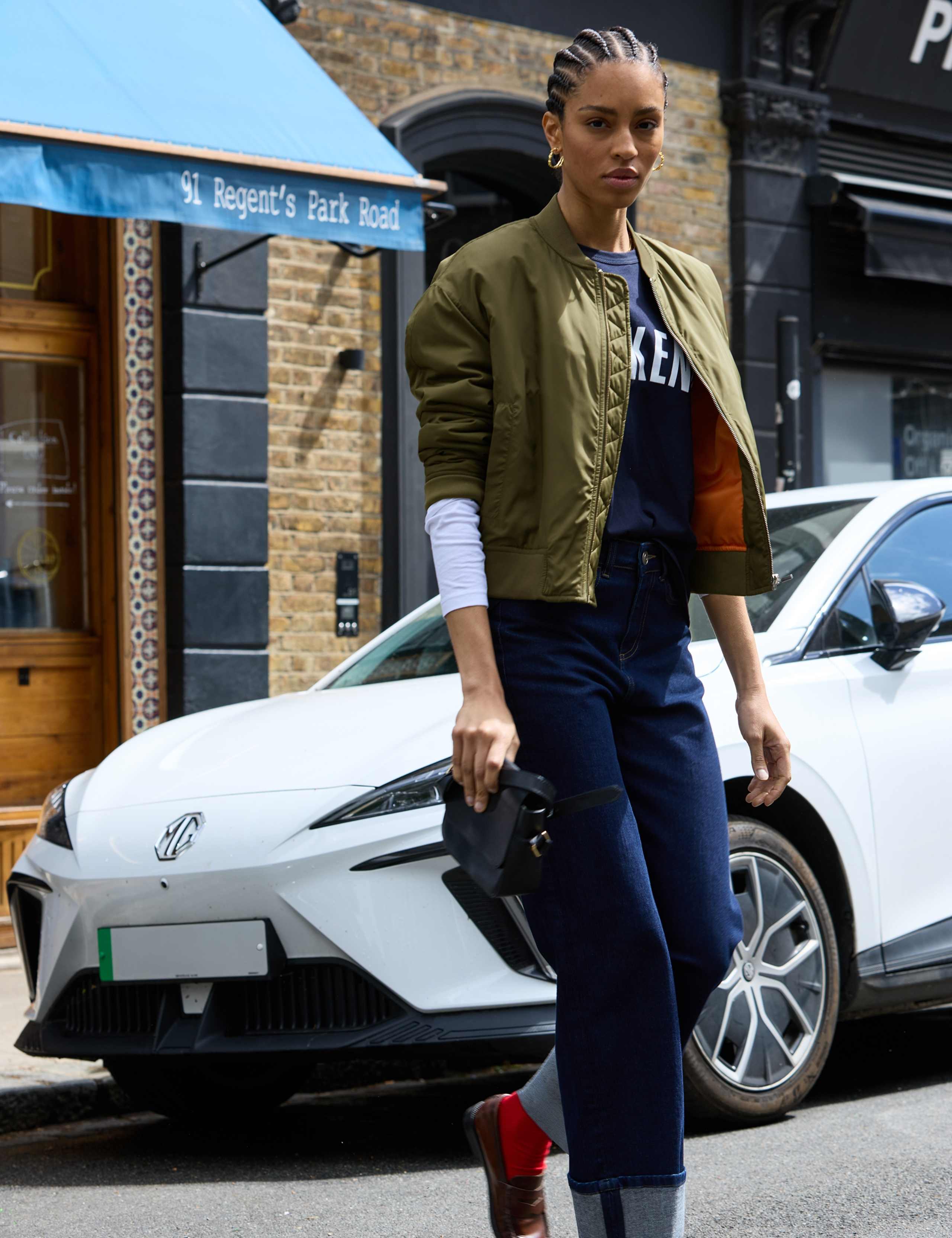 Padded Relaxed Cropped Bomber Jacket 3 of 6