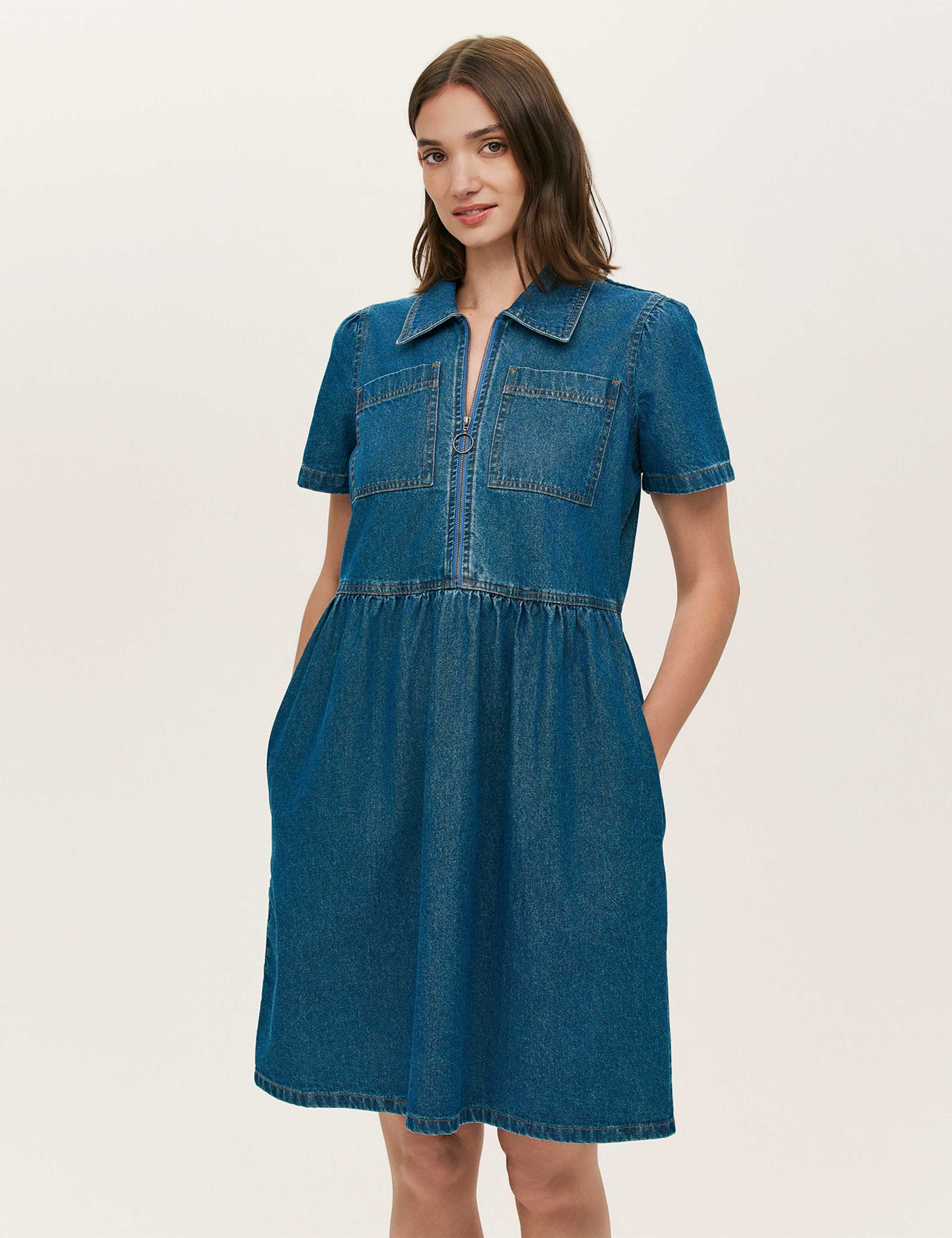 Denim Collared  Knee Length Dress 2 of 4