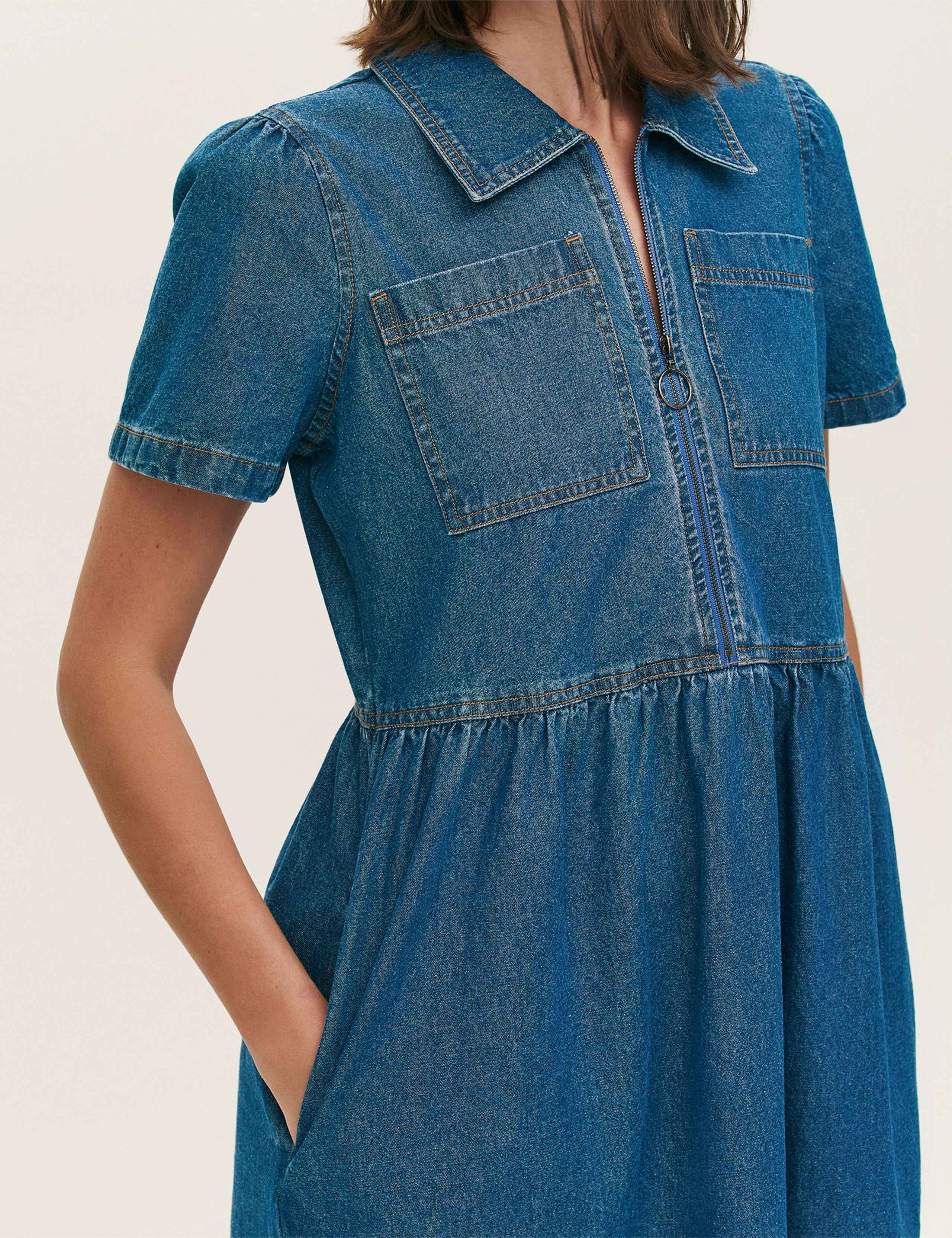 Denim Collared  Knee Length Dress 3 of 4