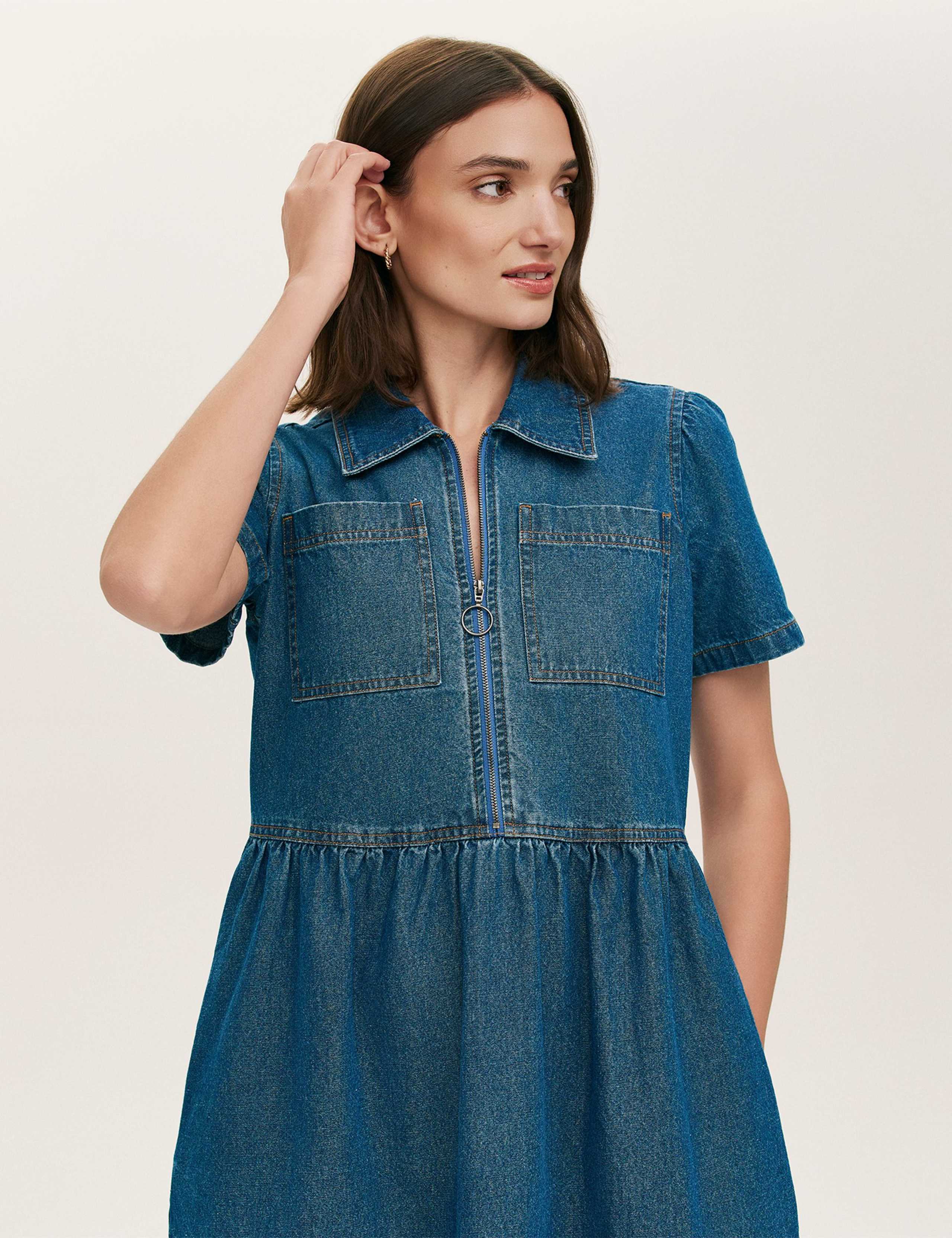 Denim Collared  Knee Length Dress 4 of 4